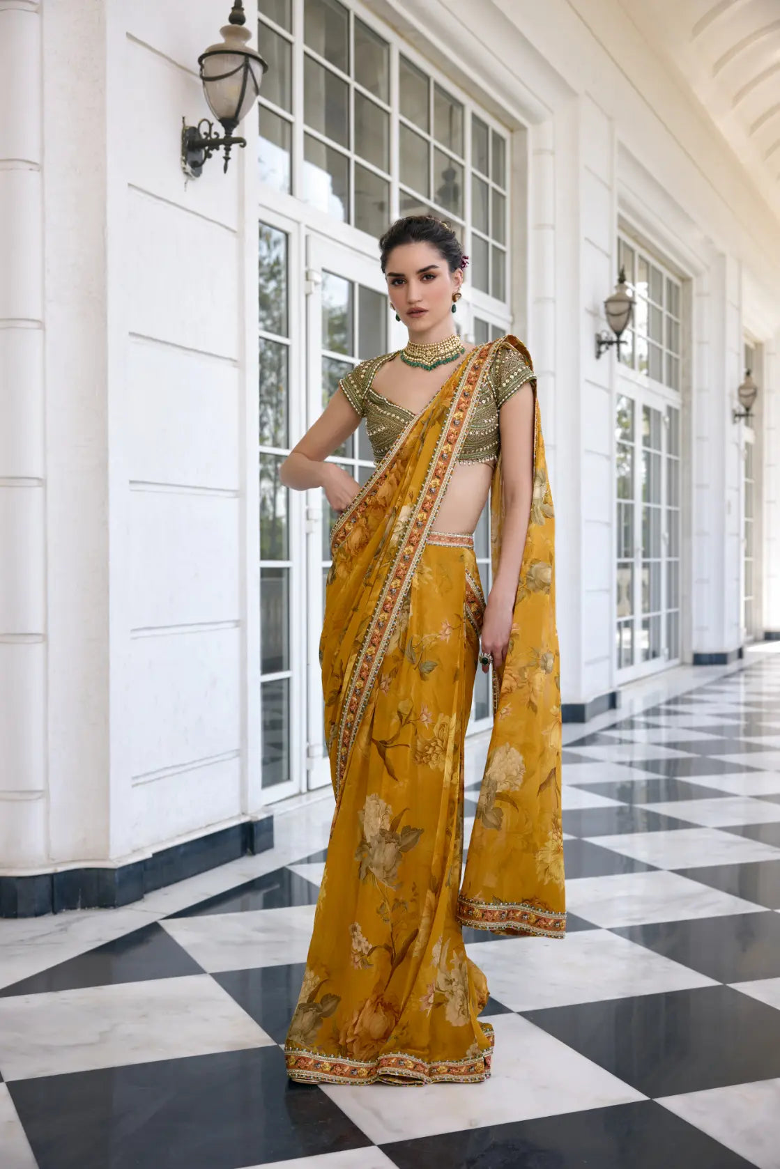 KALISTA - Frida Draped Saree Set Mustard