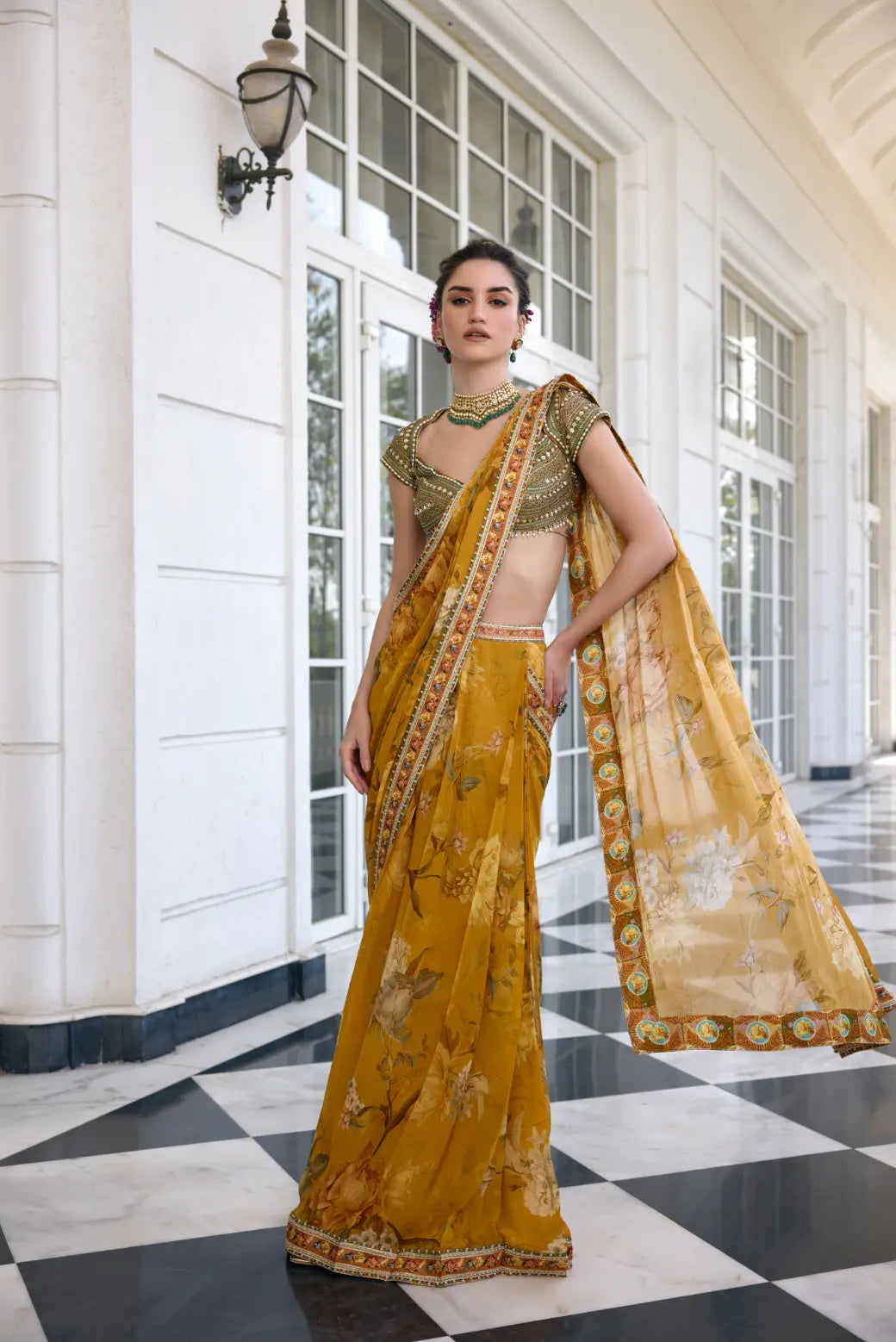 KALISTA - Frida Draped Saree Set Mustard