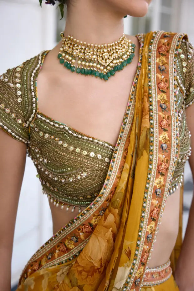 KALISTA - Frida Draped Saree Set Mustard