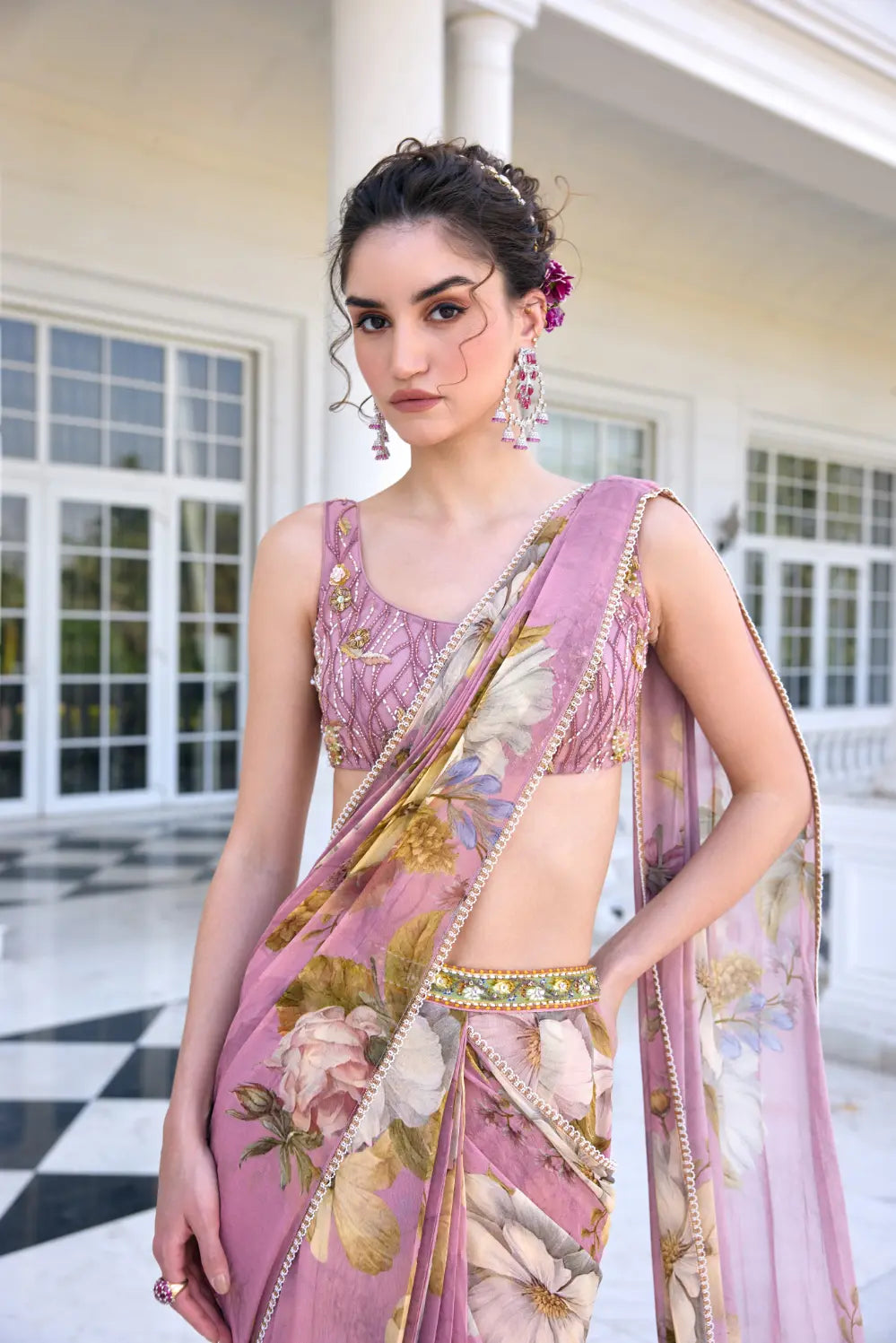 KALISTA - Keisha Draped Saree Set Onion Pink