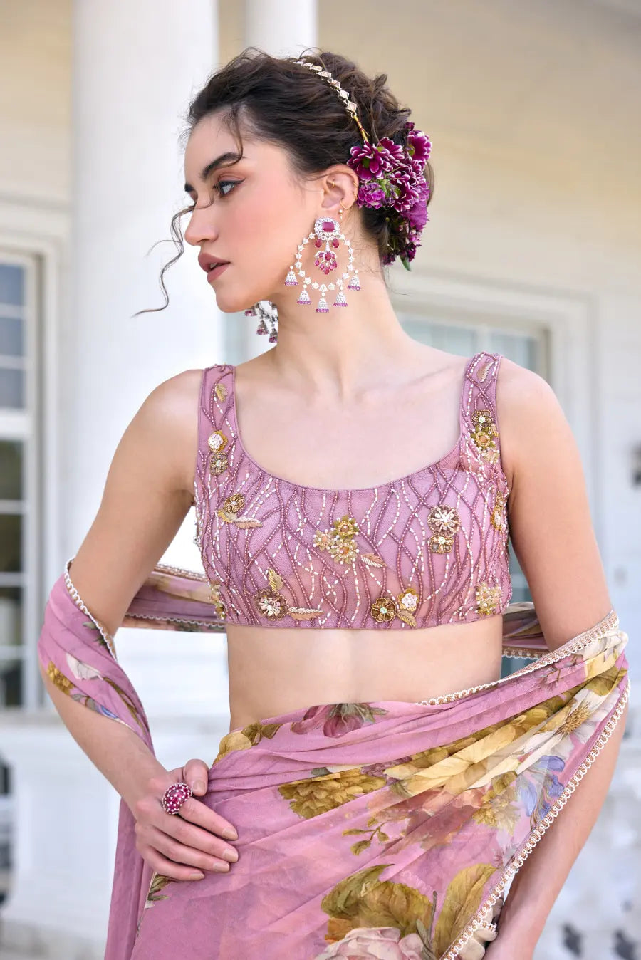 KALISTA - Keisha Draped Saree Set Onion Pink