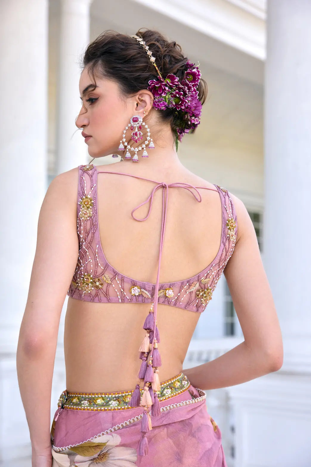 KALISTA - Keisha Draped Saree Set Onion Pink