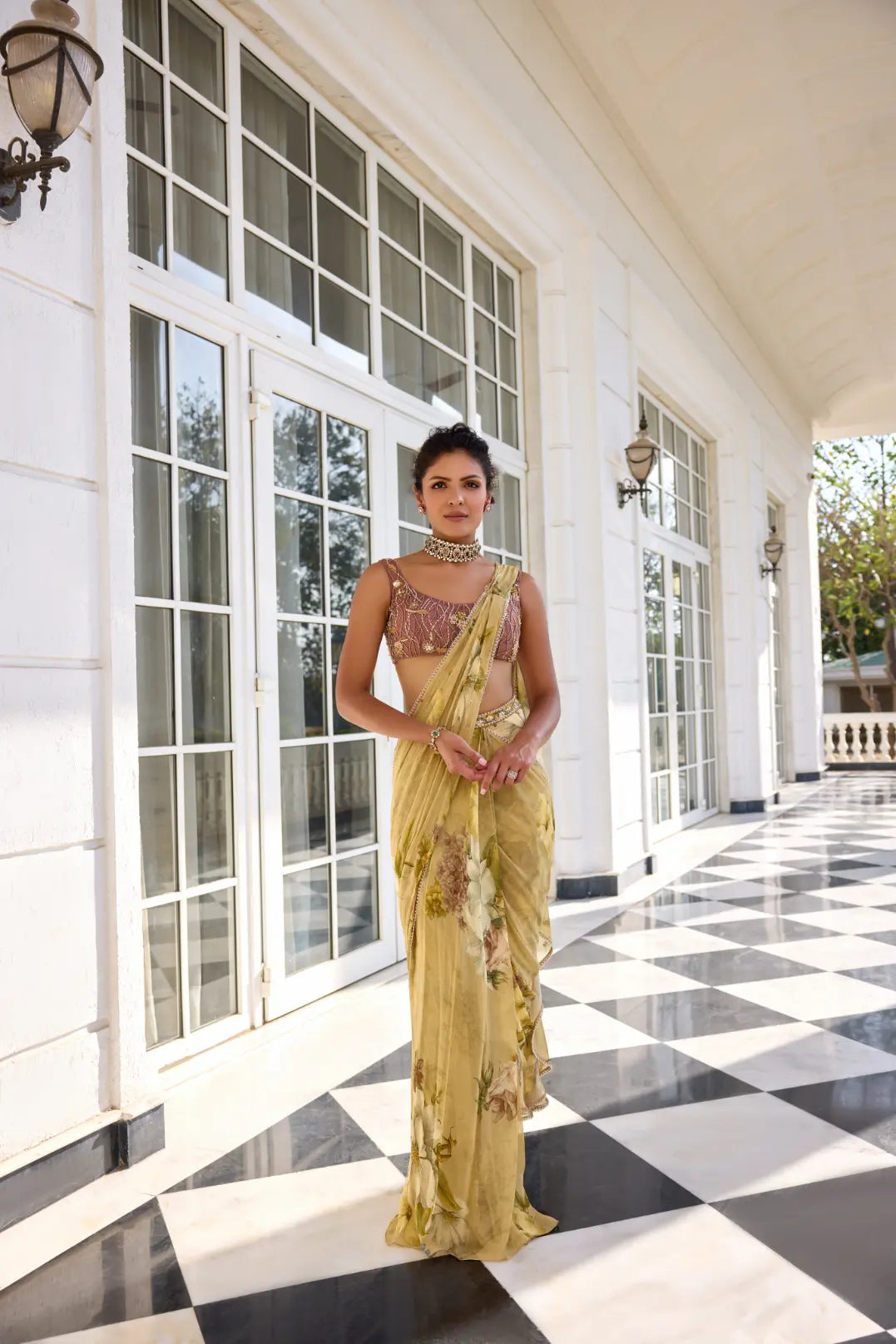 KALISTA - Keisha Draped Saree Set Beige