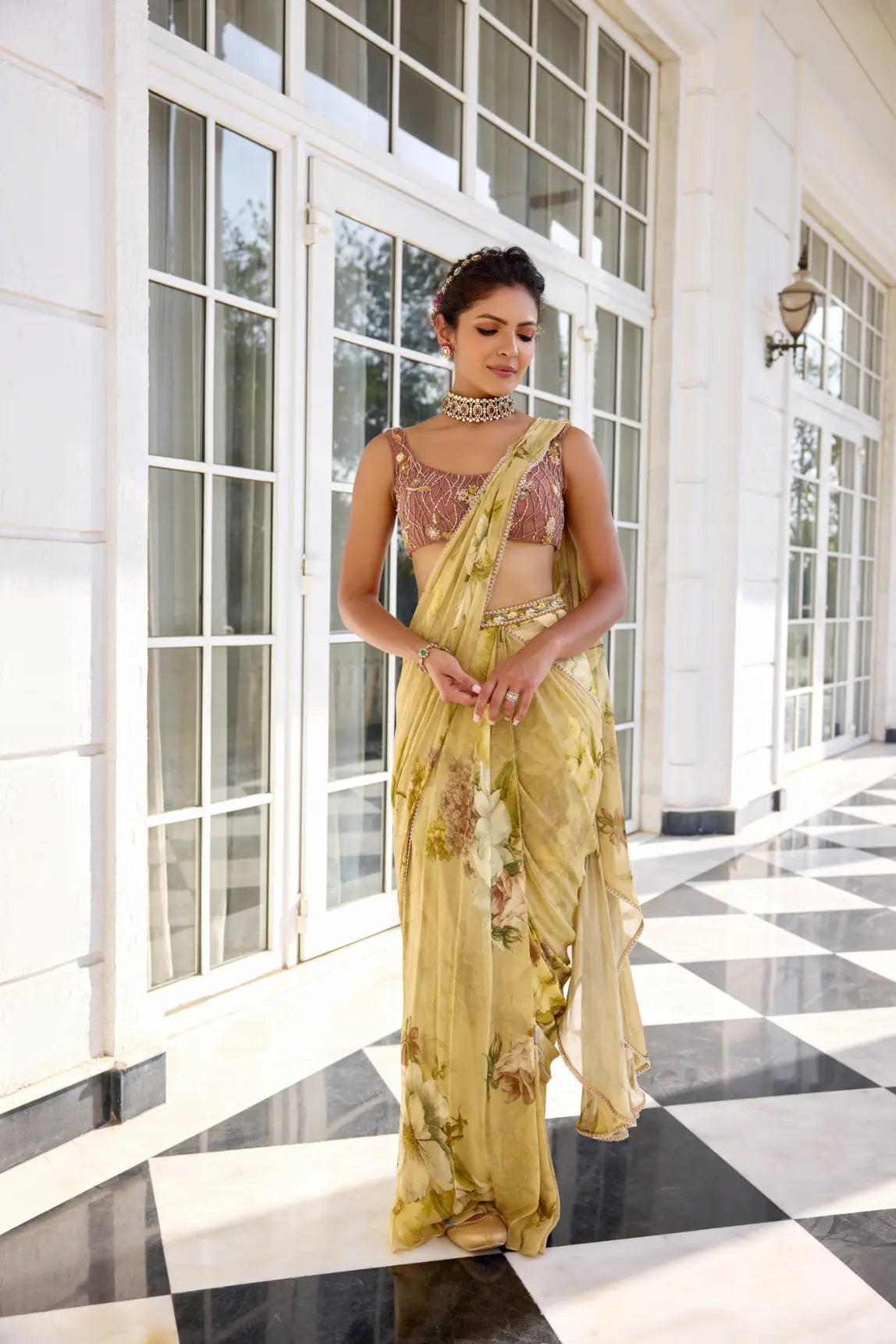 KALISTA - Keisha Draped Saree Set Beige