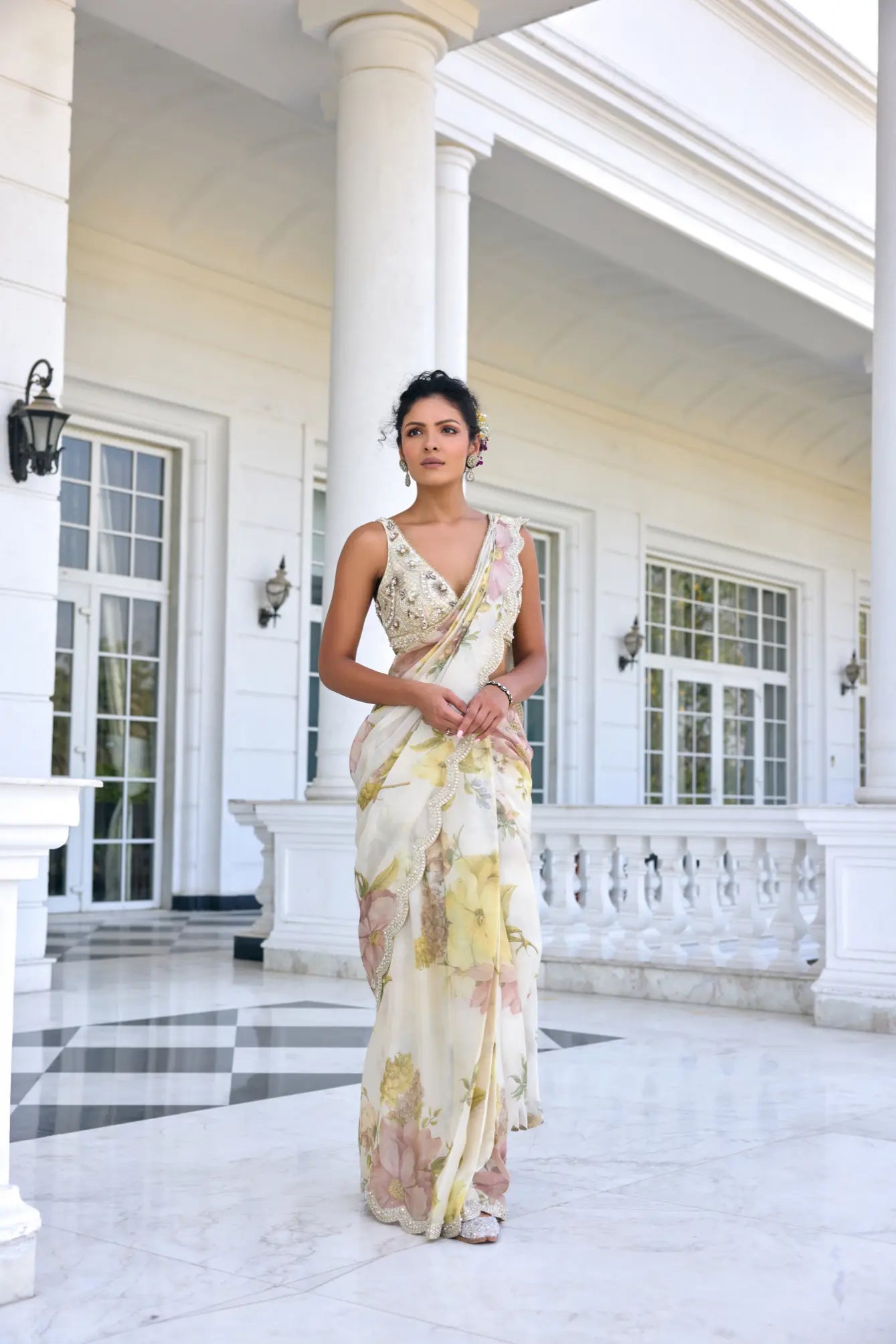 KALISTA - Lisa Draped Saree Set ECRU