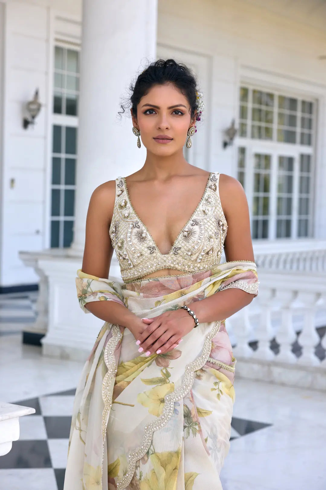 KALISTA - Lisa Draped Saree Set ECRU