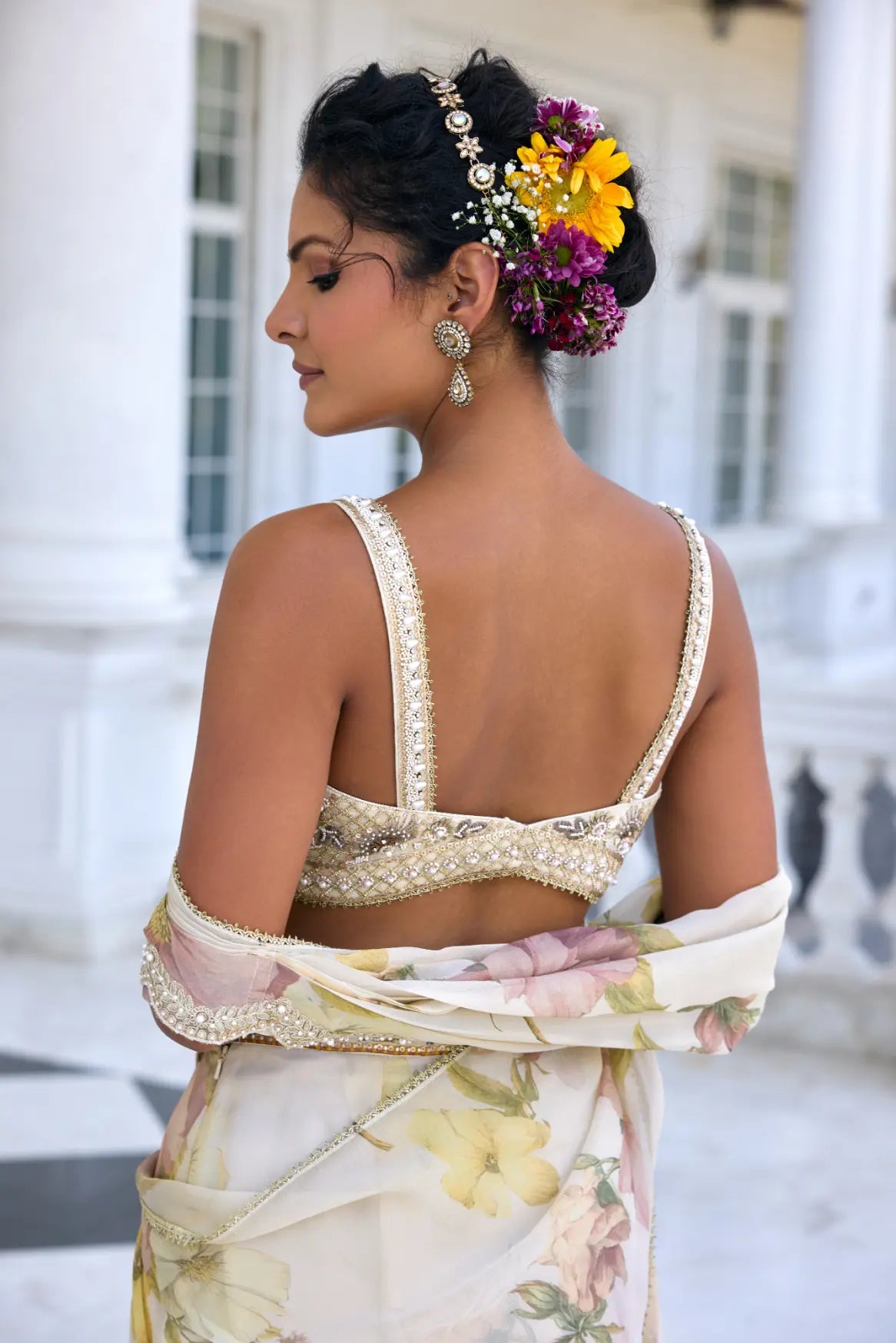 KALISTA - Lisa Draped Saree Set ECRU