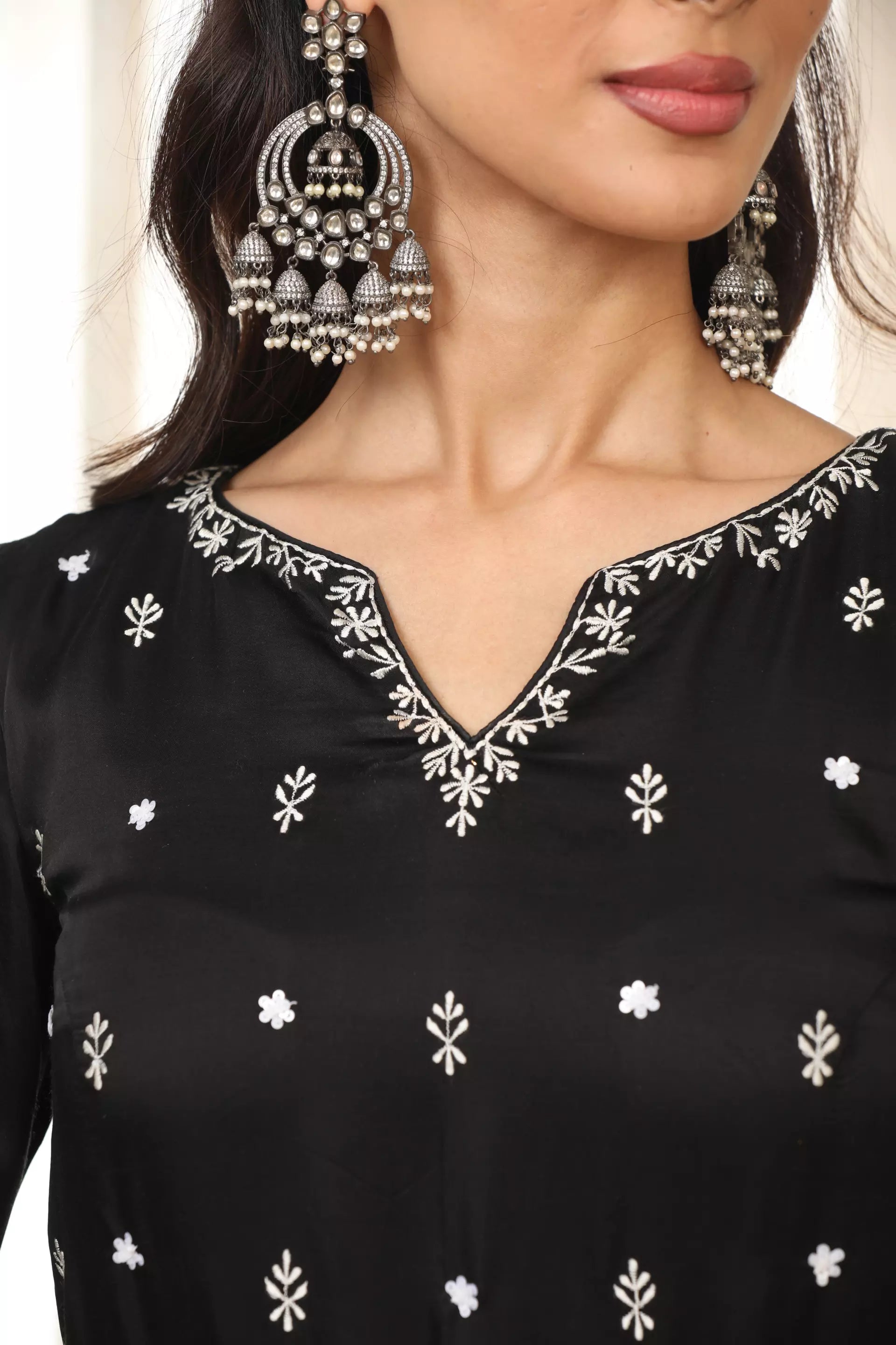 ESHA KOUL - White On Black Kurta Set