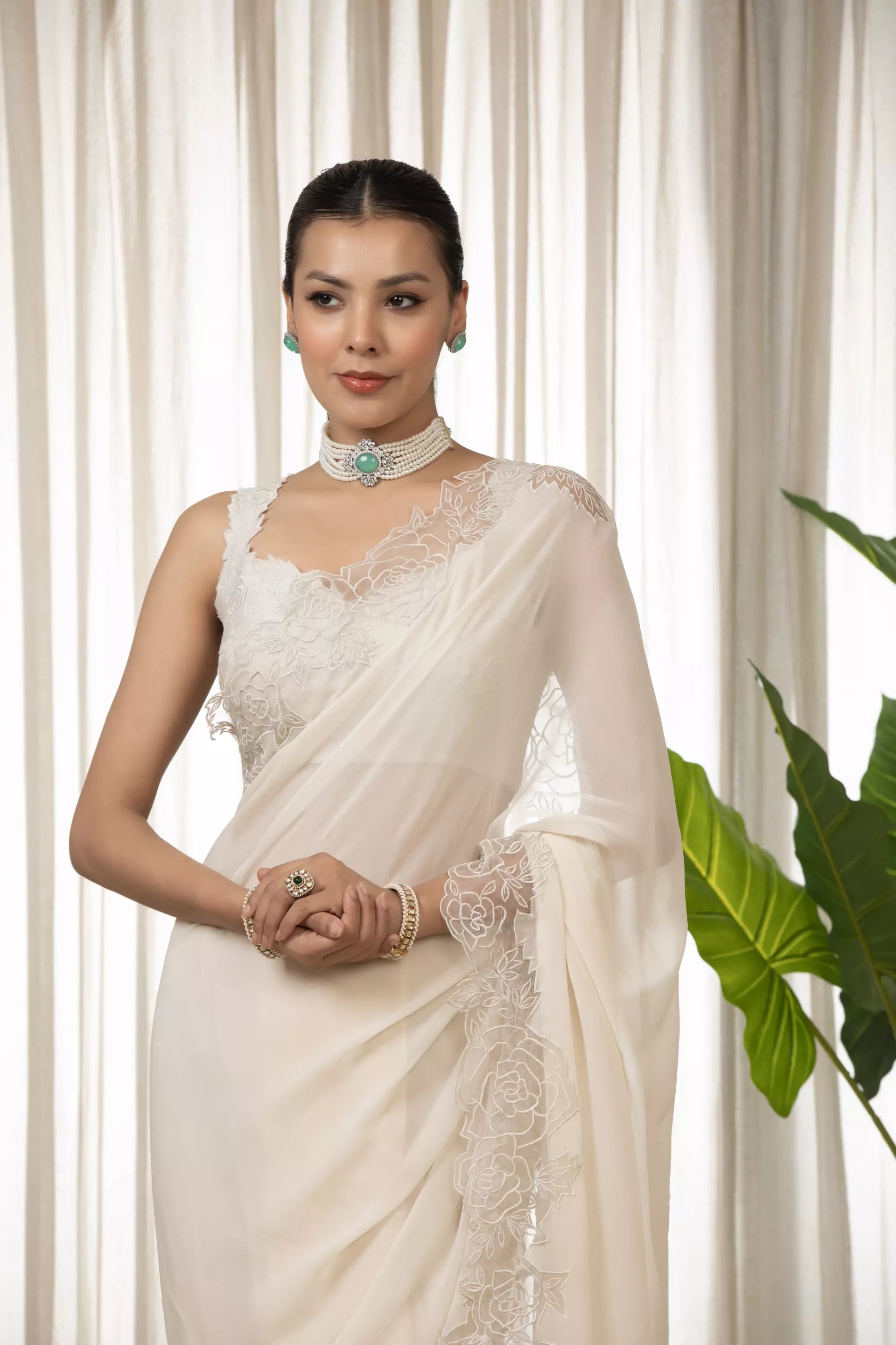 ESHA KOUL - White Nikaza Saree Set