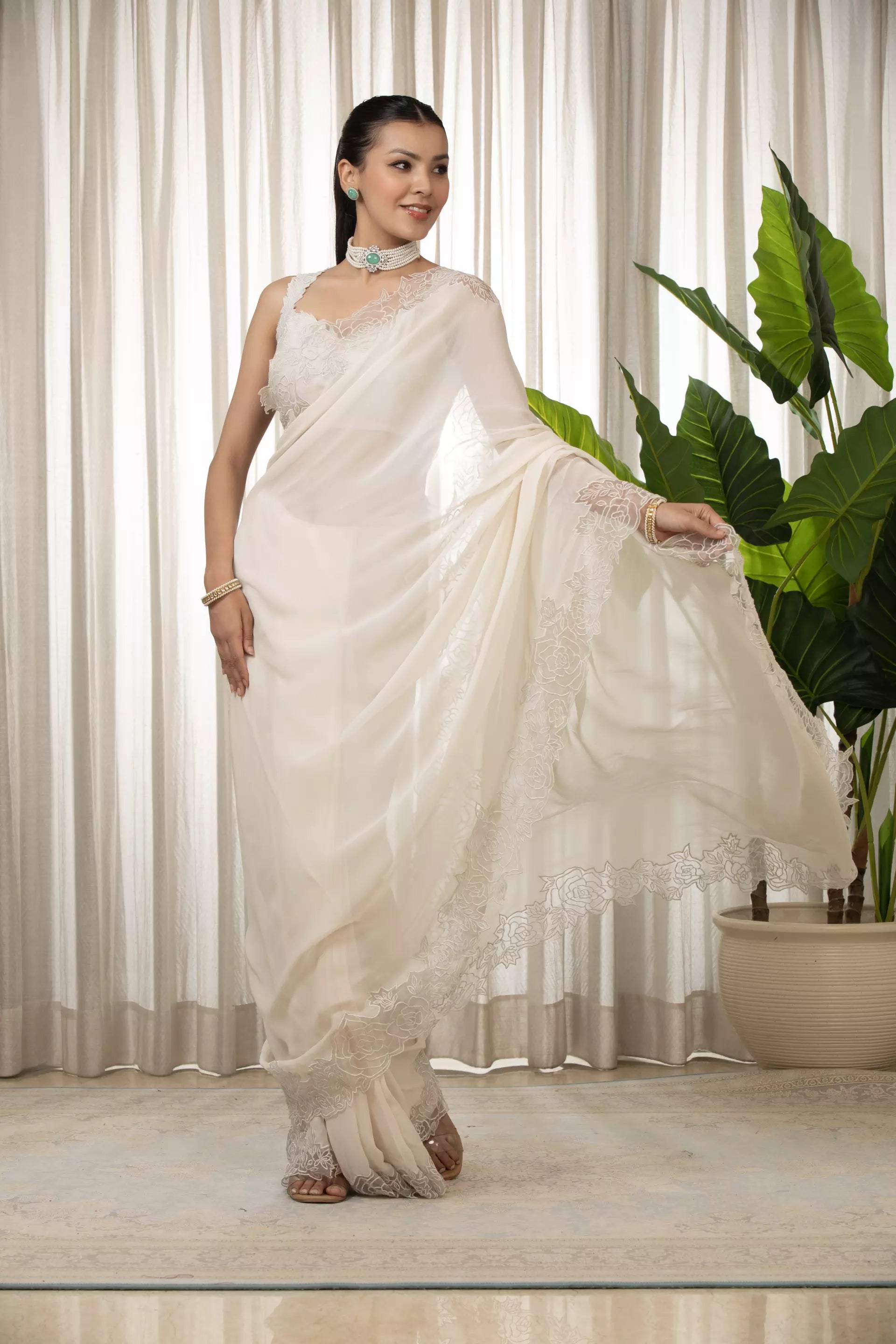 ESHA KOUL - White Nikaza Saree Set