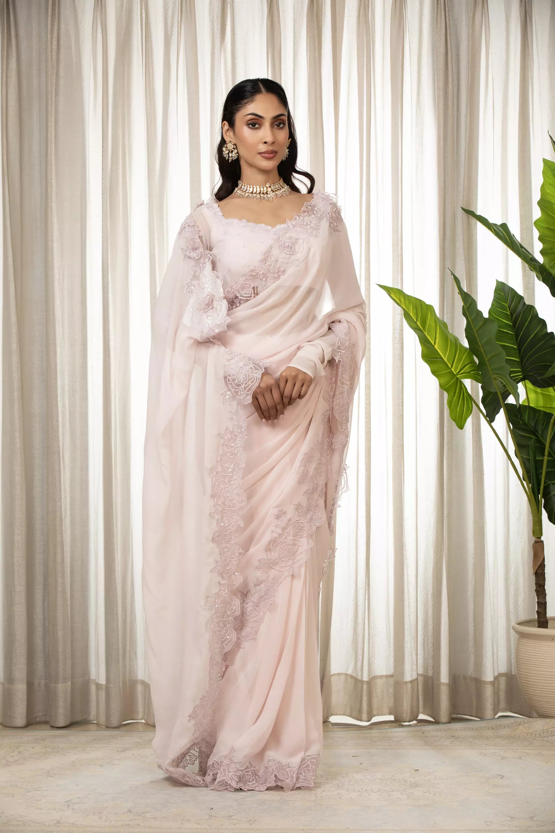 ESHA KOUL - Pink Nikaza Saree Set