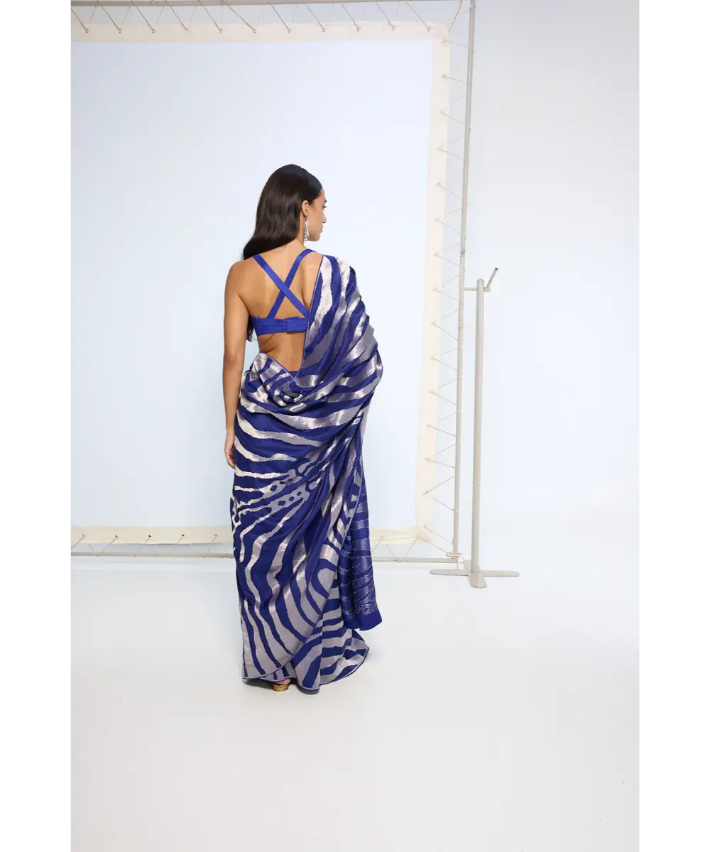 EKAYA BANARAS - Handwoven Dark Blue Silk Saree