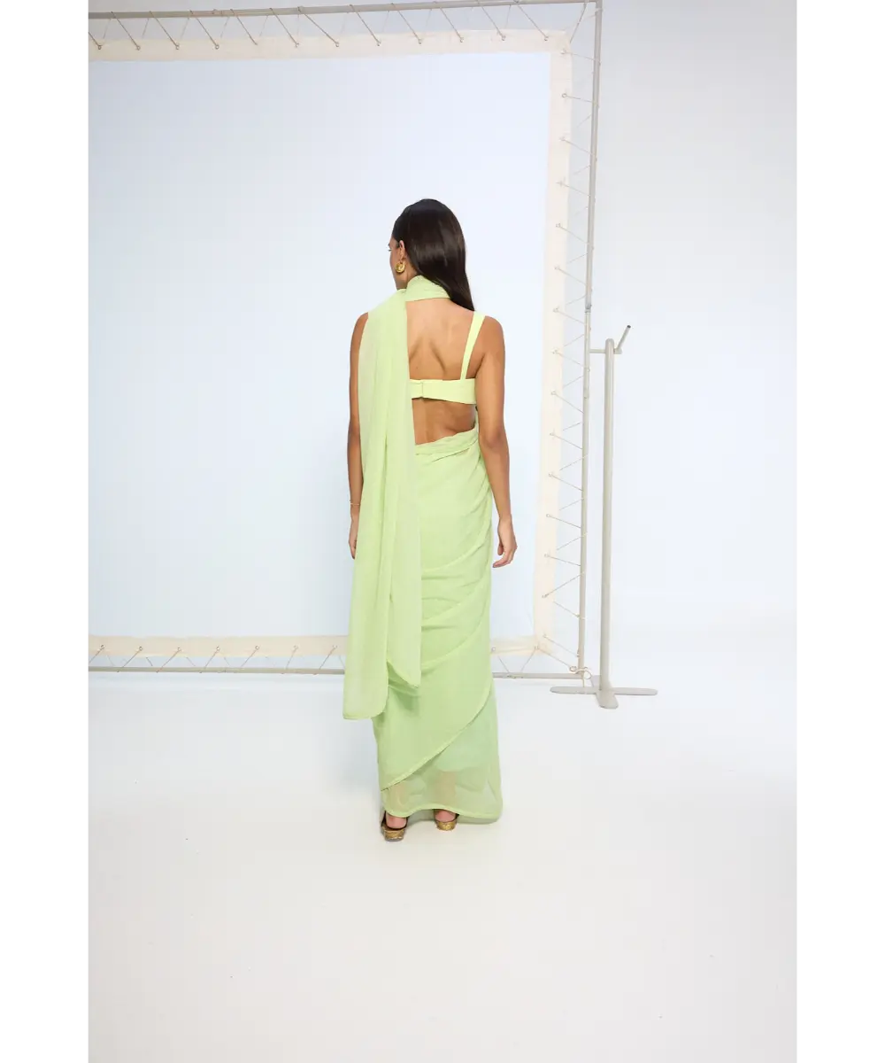 EKAYA BANARAS - Lime Green Polka Dotted Saree