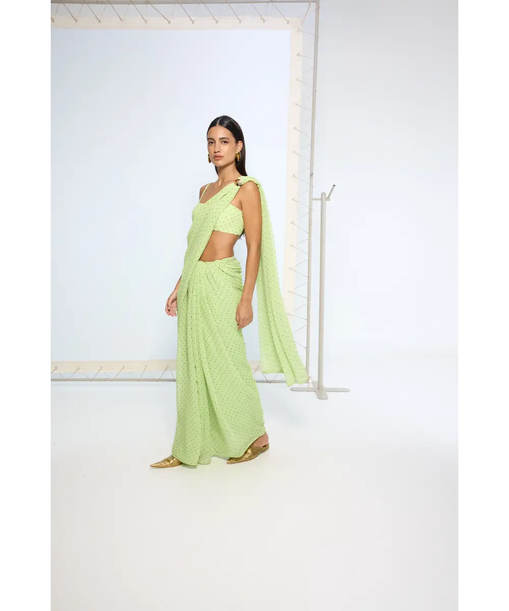 EKAYA BANARAS - Mint Green Polka Dotted Saree