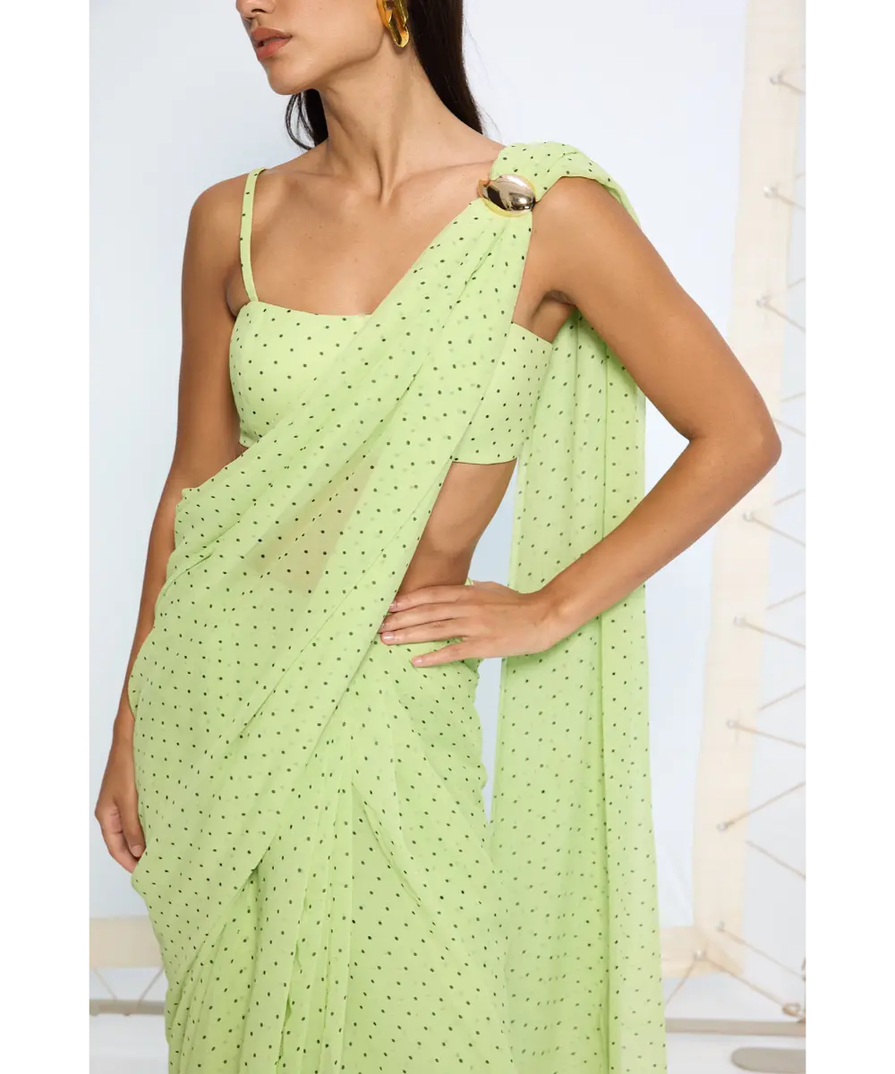 EKAYA BANARAS - Mint Green Polka Dotted Saree