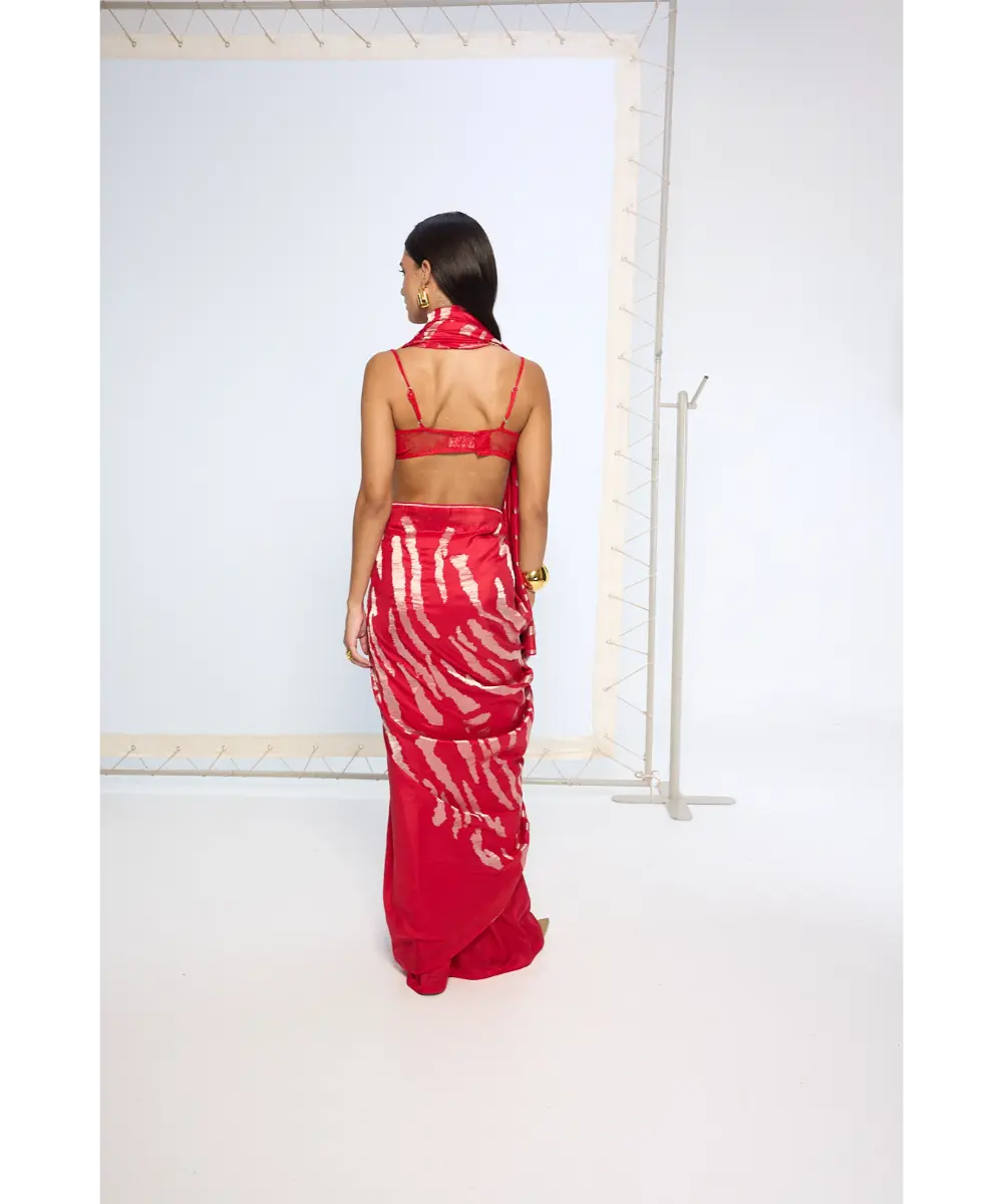 EKAYA BANARAS - Handwoven Red Rose Gold Zari Saree