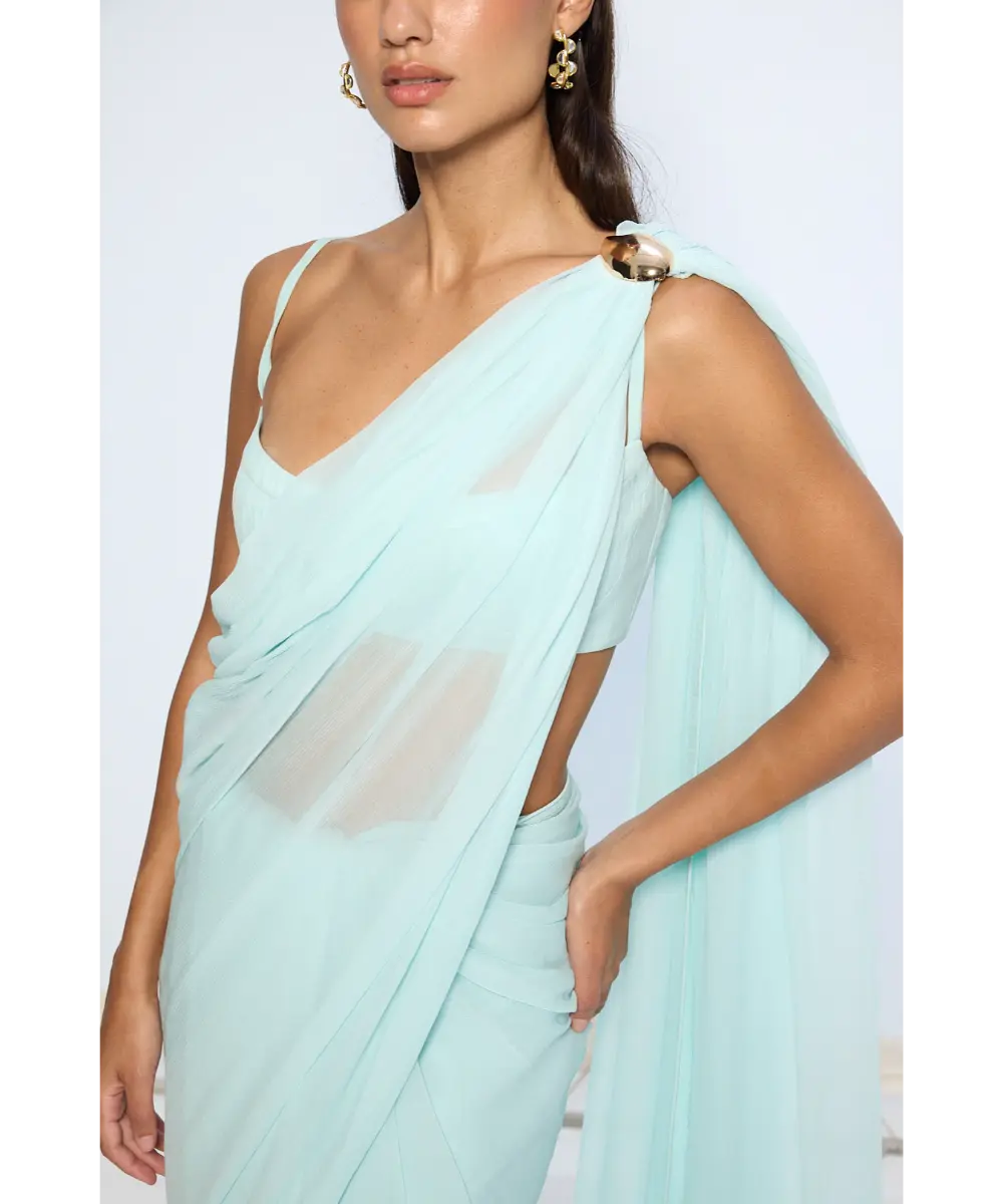 EKAYA BANARAS - Ice Blue Movable Brooch Saree