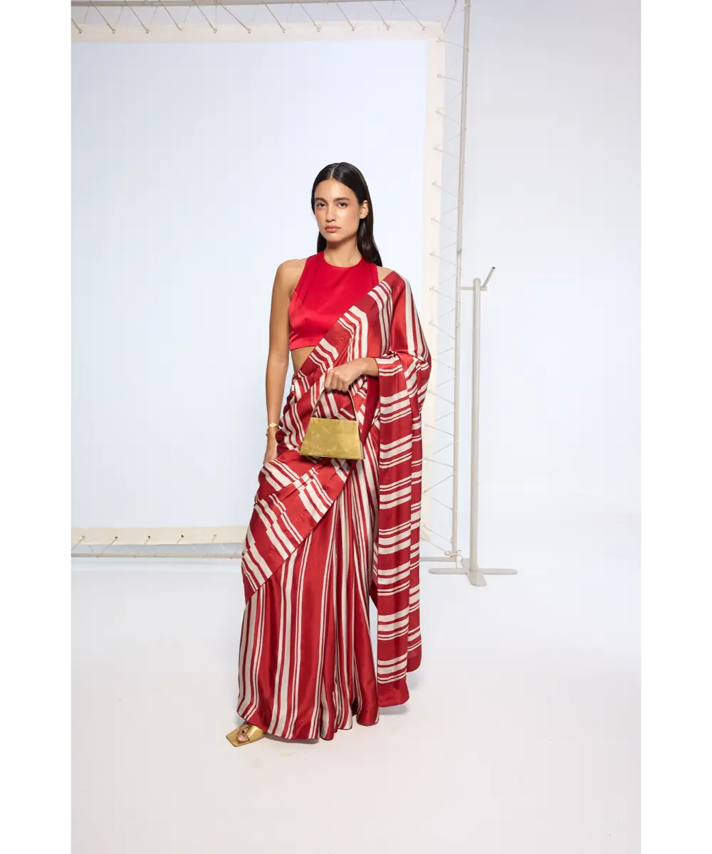 EKAYA BANARAS - Red Silk Striped Saree
