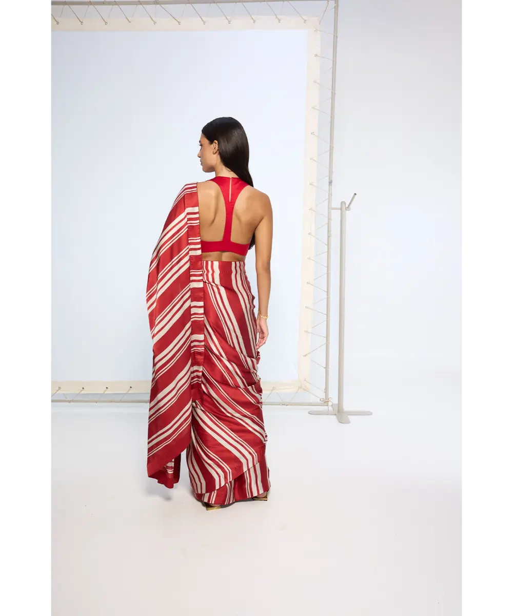 EKAYA BANARAS - Red Silk Striped Saree