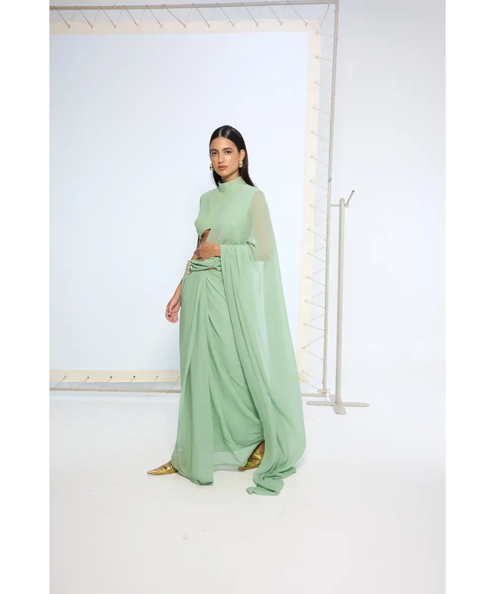 EKAYA BANARAS - Pale Green Brooch Saree