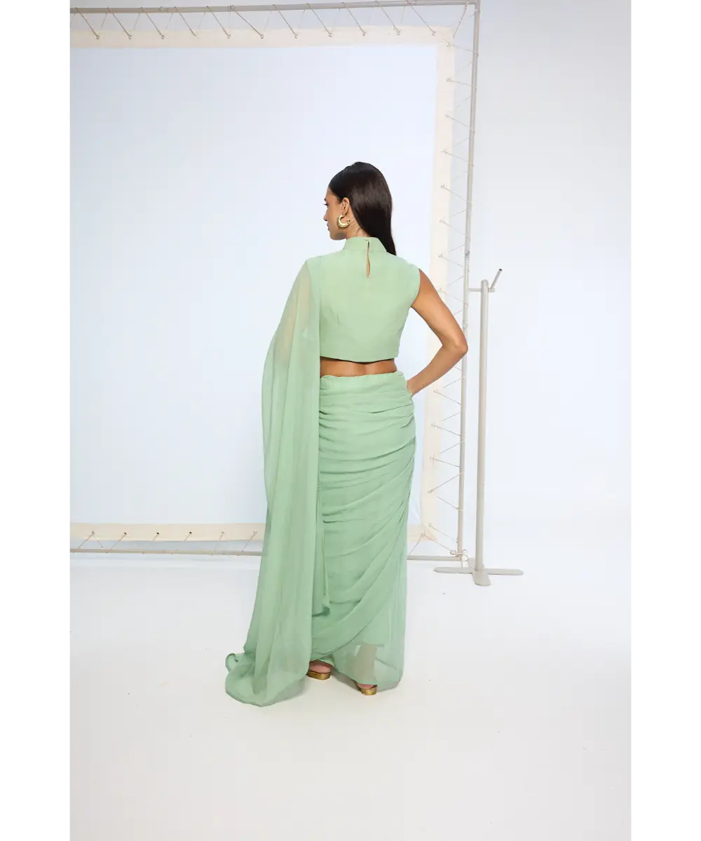 EKAYA BANARAS - Pale Green Brooch Saree
