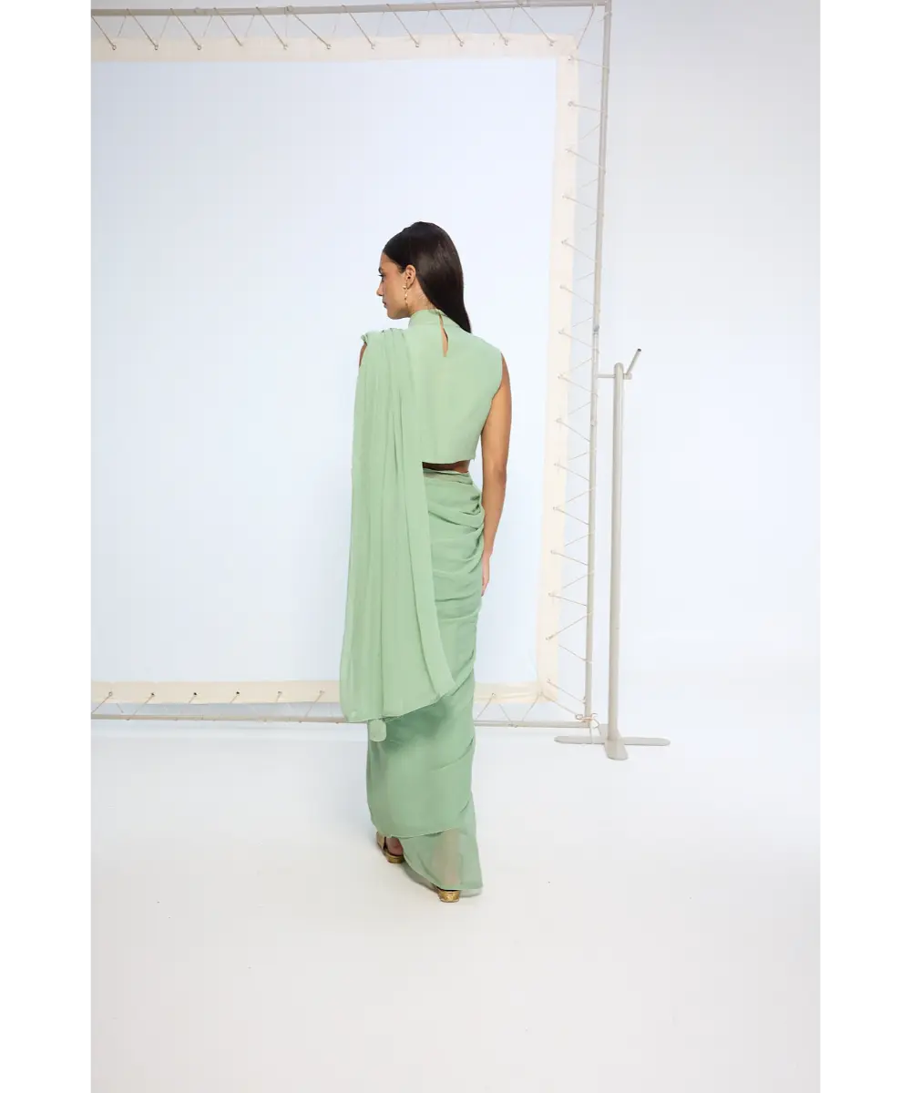 EKAYA BANARAS - Pale Green Brooch Saree