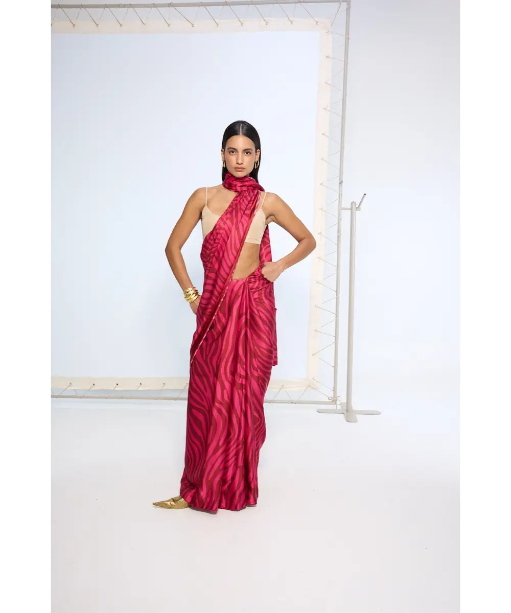 EKAYA BANARAS - Pink Zebra Print saree