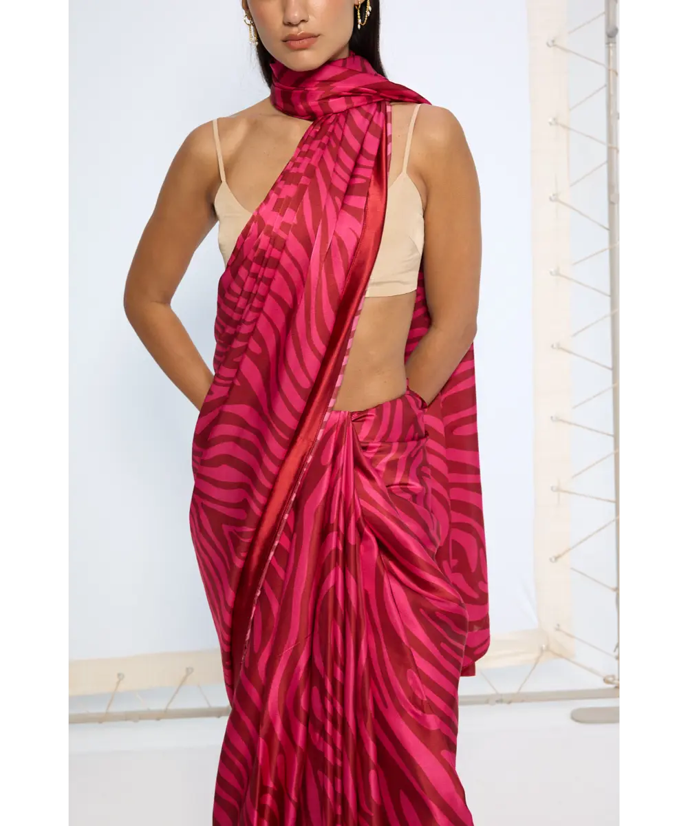 EKAYA BANARAS - Pink Zebra Print saree