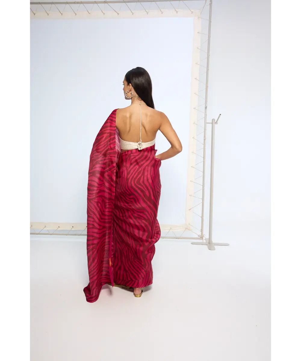 EKAYA BANARAS - Pink Zebra Print saree