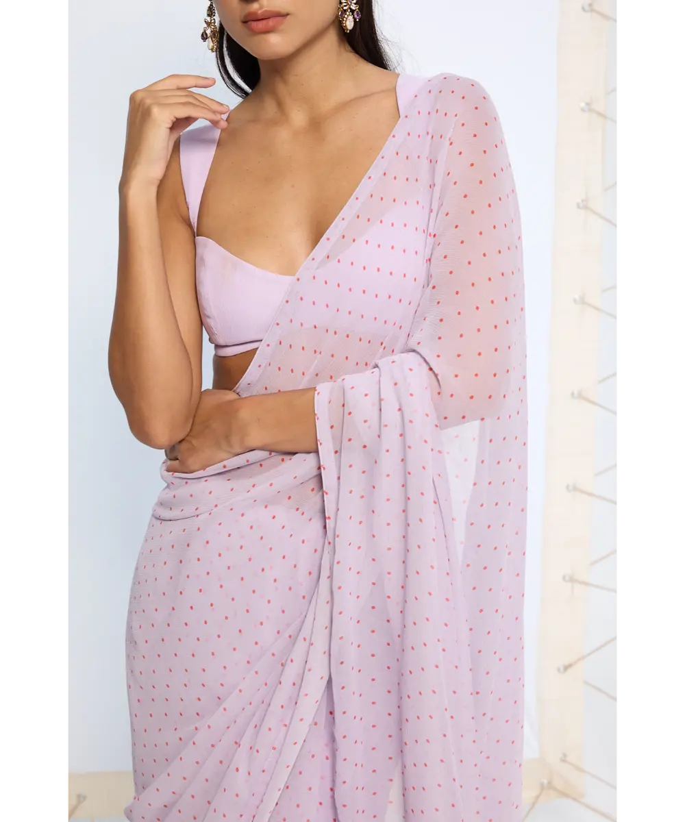EKAYA BANARAS - Lavender Polka Dotted Saree