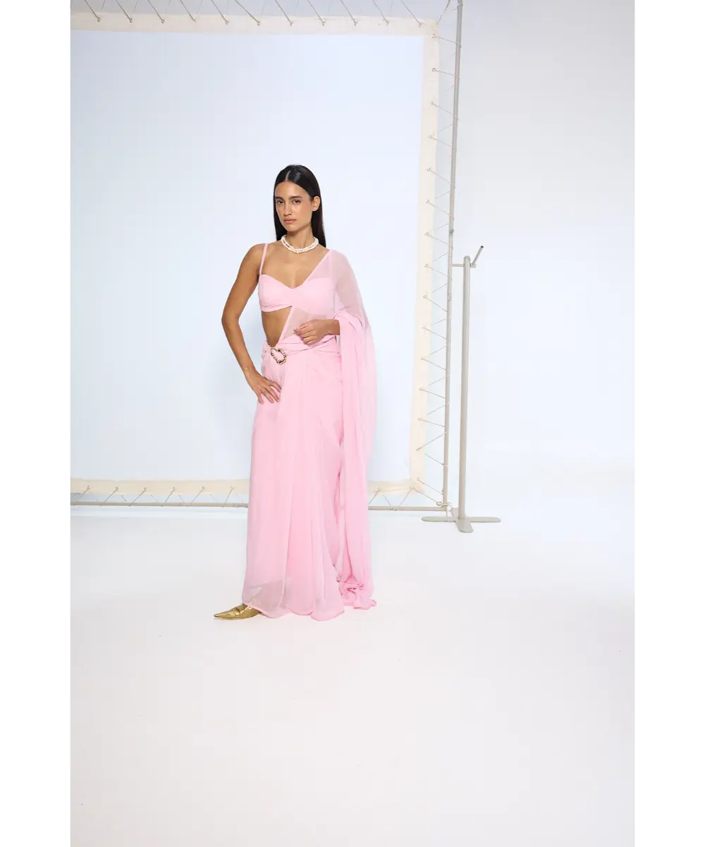 EKAYA BANARAS - Blush Pink Brooch Saree