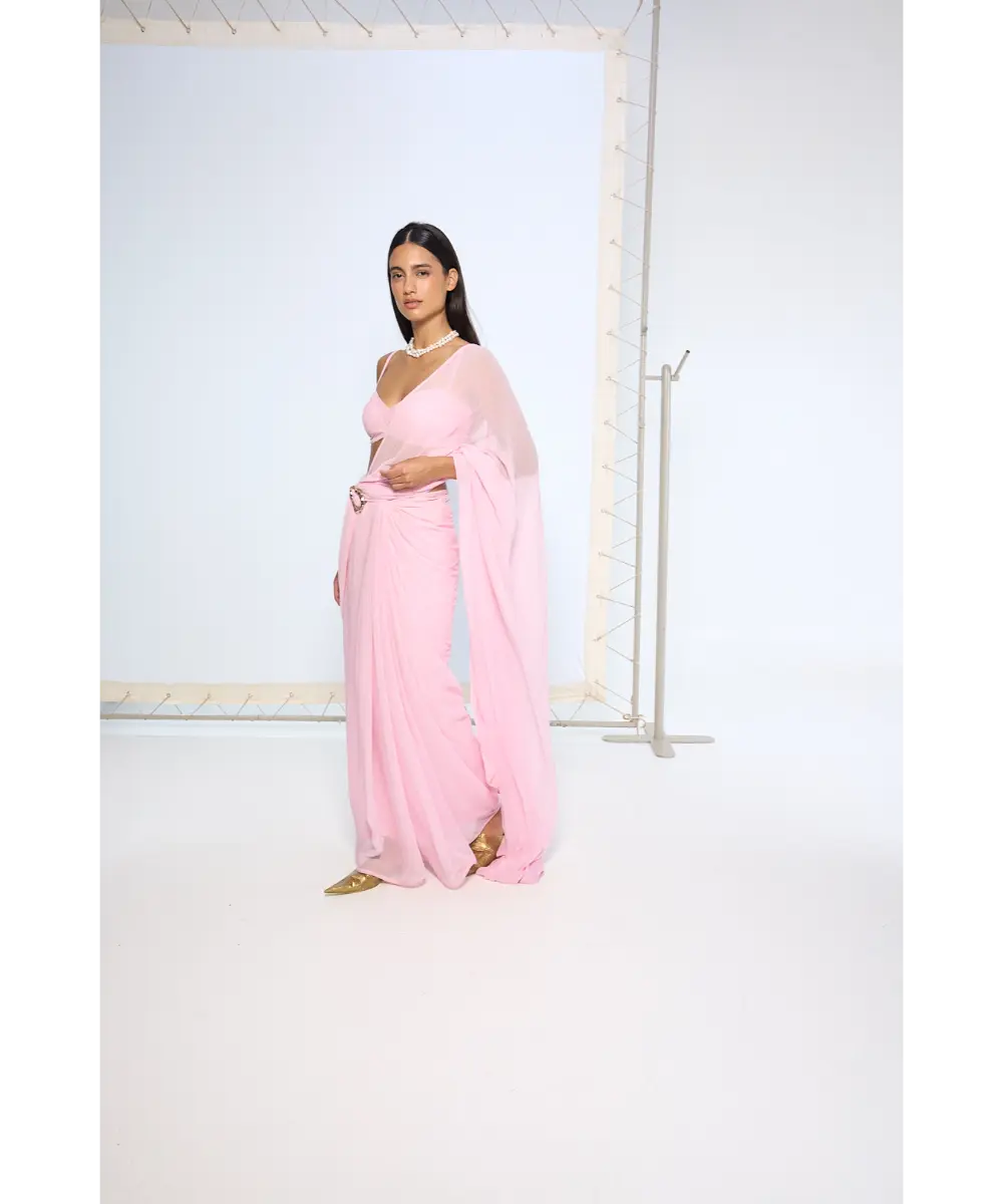 EKAYA BANARAS - Blush Pink Brooch Saree