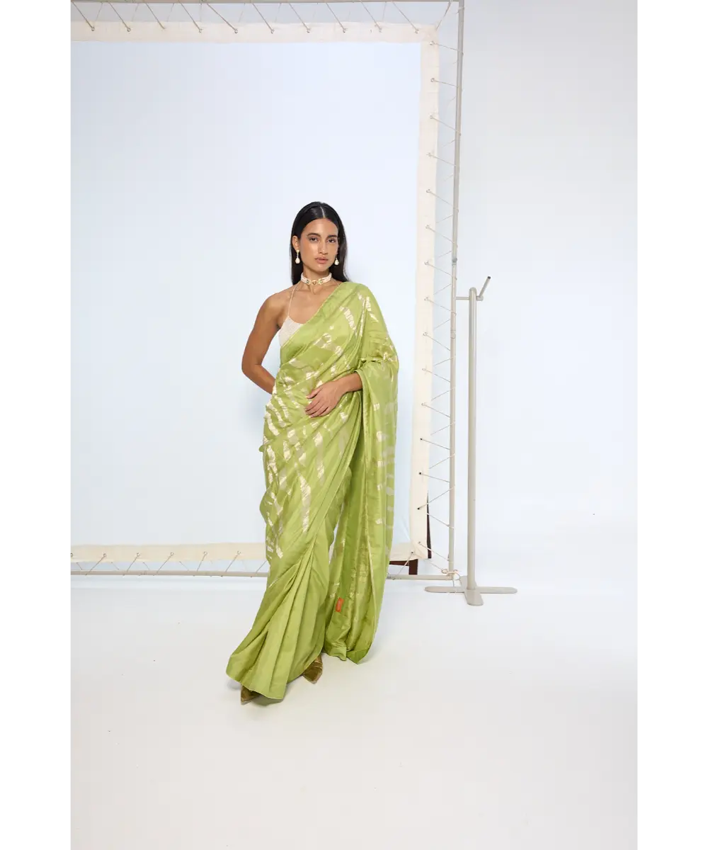 EKAYA BANARAS - Handwoven Sage Green Silk Saree