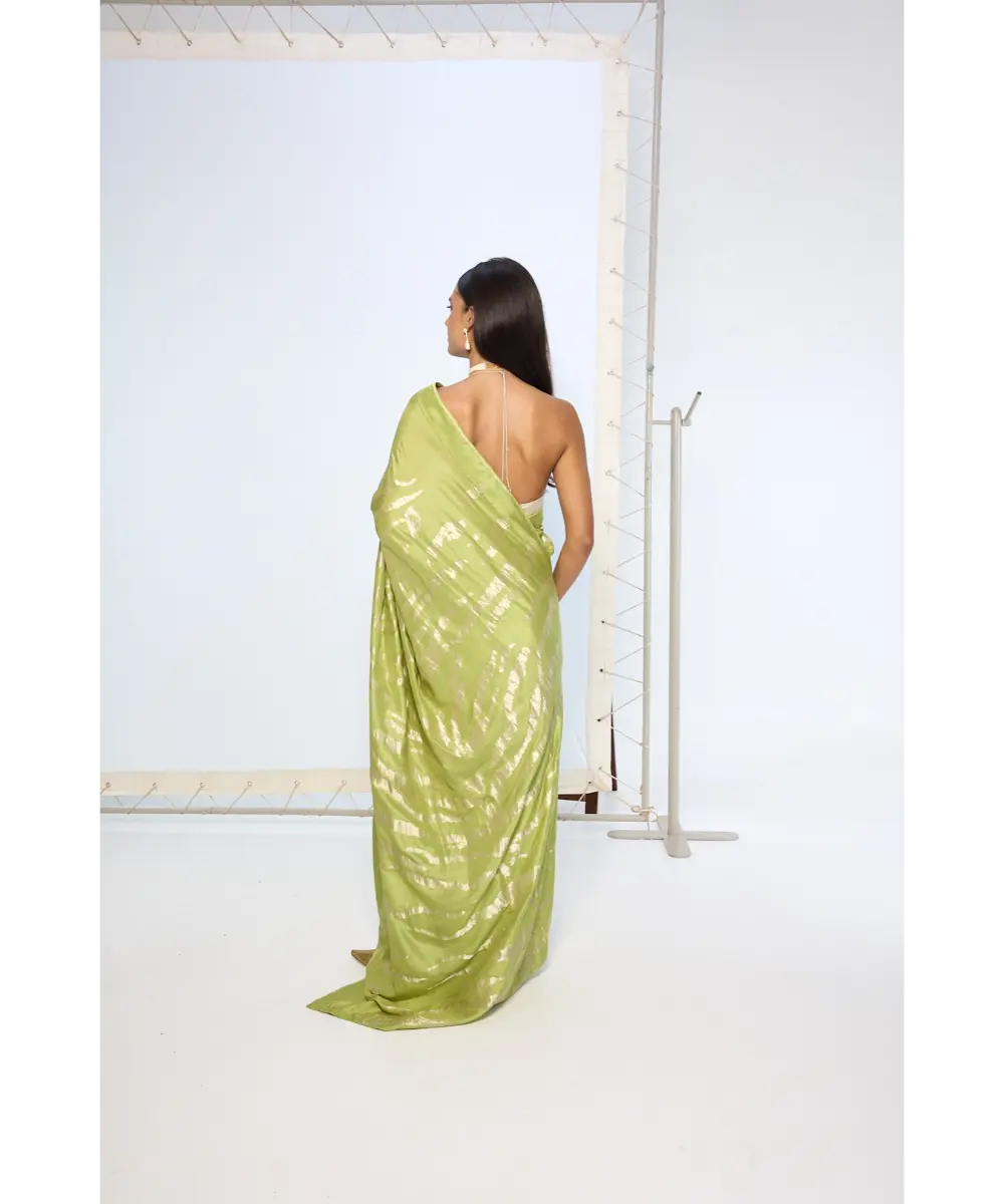 EKAYA BANARAS - Handwoven Sage Green Silk Saree
