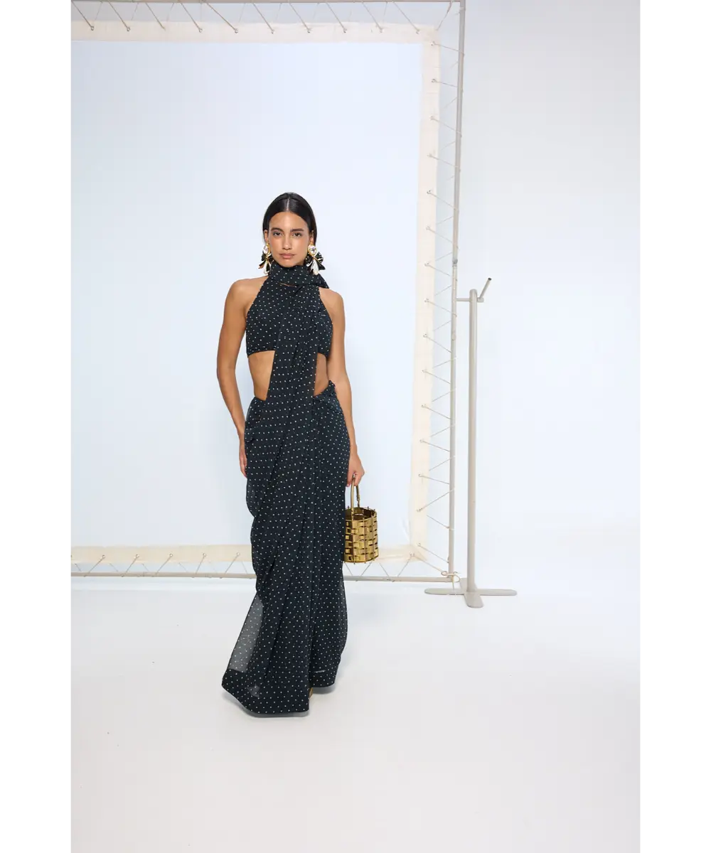 EKAYA BANARAS - Noir Polka Dotted Saree