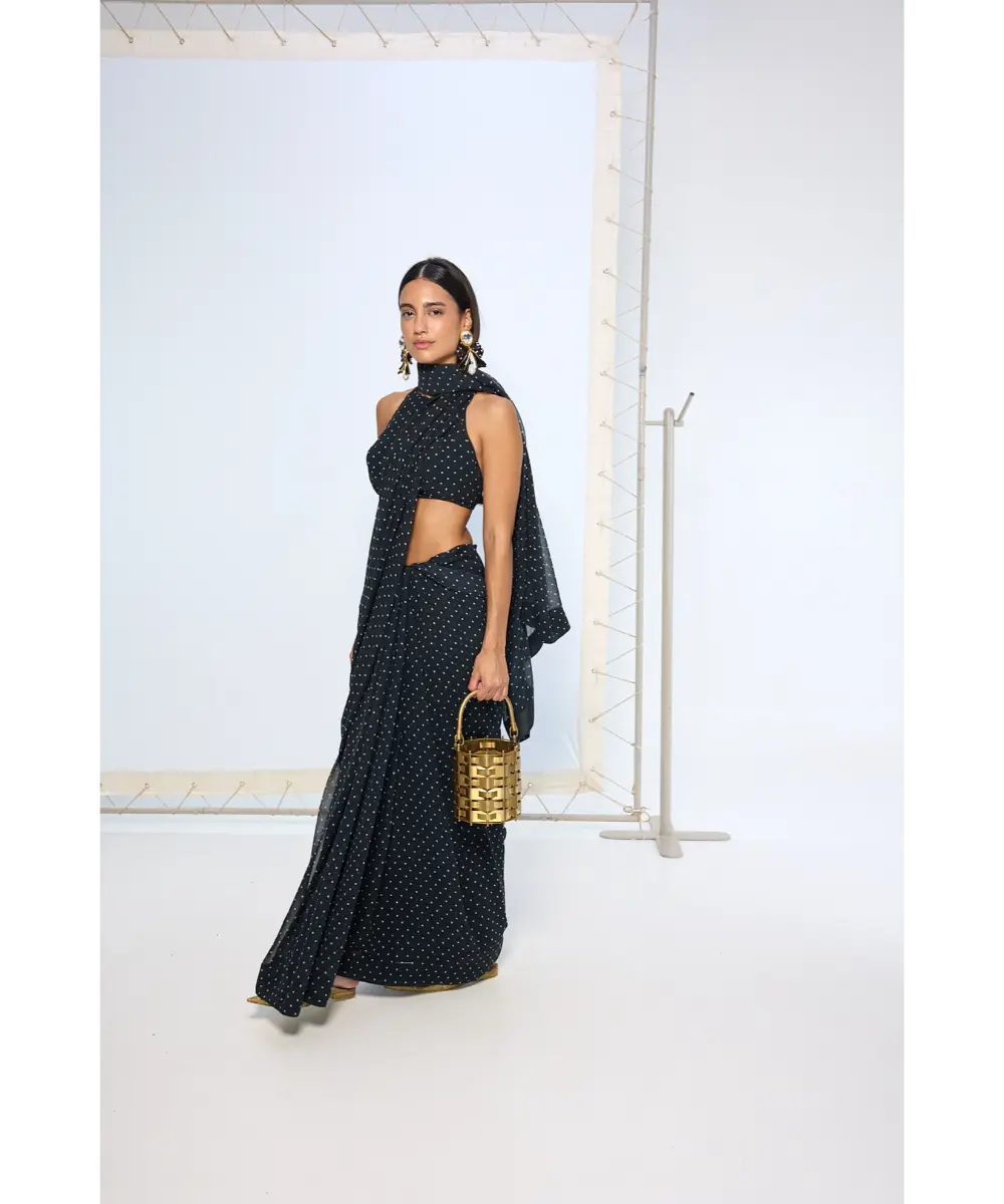 EKAYA BANARAS - Noir Polka Dotted Saree