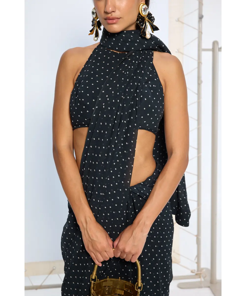 EKAYA BANARAS - Noir Polka Dotted Saree