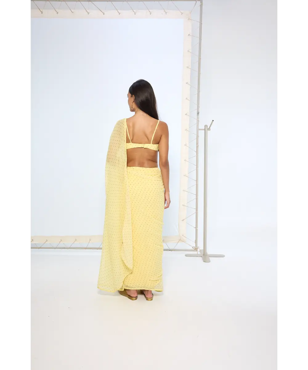 EKAYA BANARAS - Butter Yellow Polka Dotted Saree