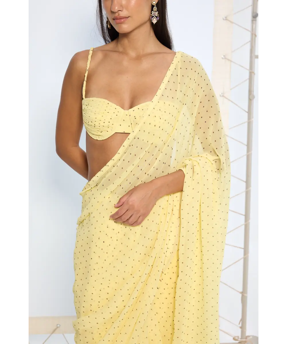 EKAYA BANARAS - Butter Yellow Polka Dotted Saree
