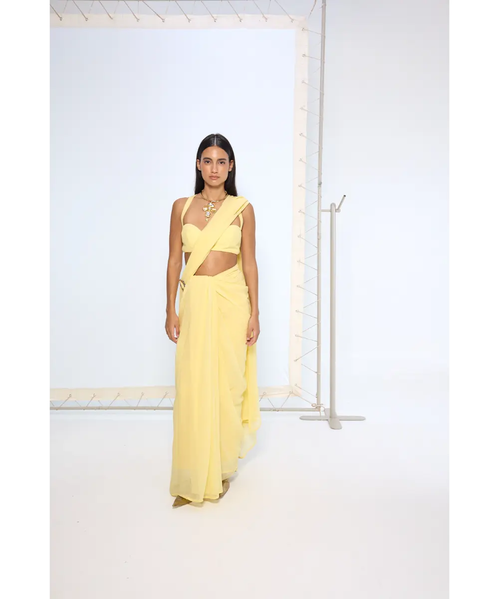 EKAYA BANARAS - Yellow Brooch Saree