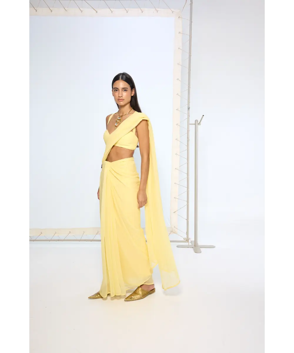 EKAYA BANARAS - Yellow Brooch Saree