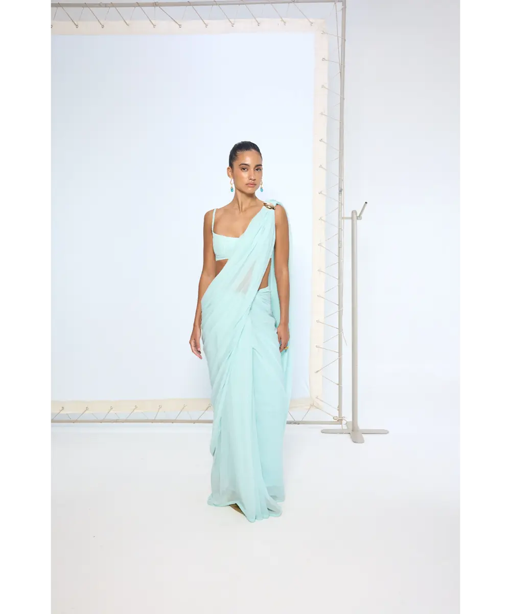 EKAYA BANARAS - Ice Blue Movable Brooch Saree