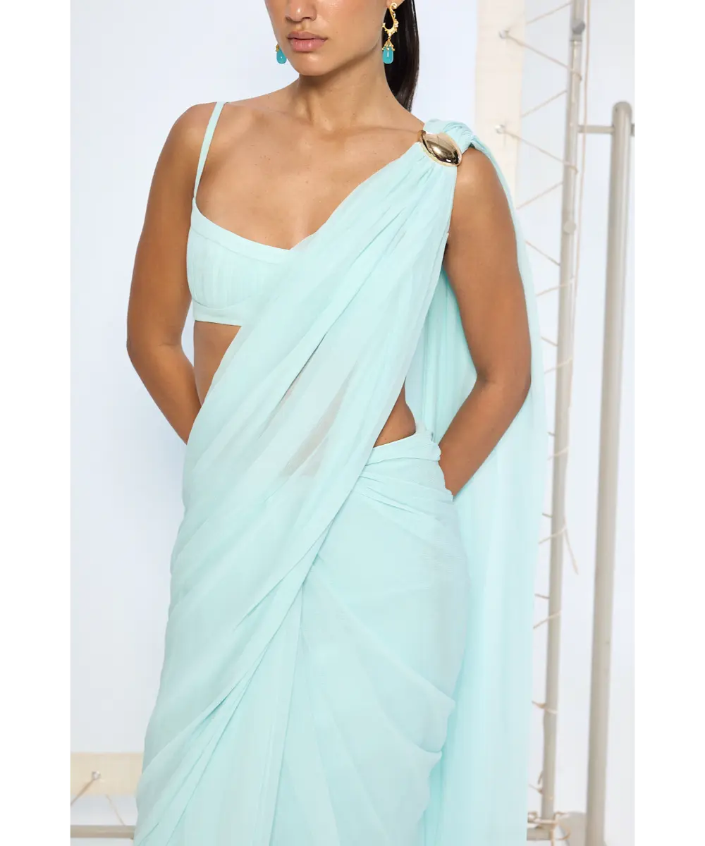 EKAYA BANARAS - Ice Blue Movable Brooch Saree