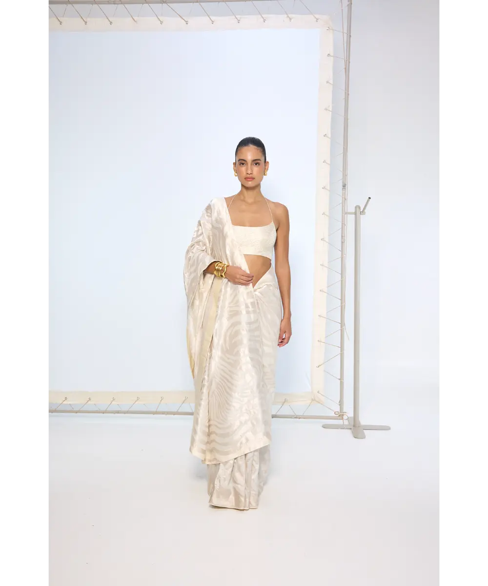EKAYA BANARAS - Handwoven Ivory Silk Saree