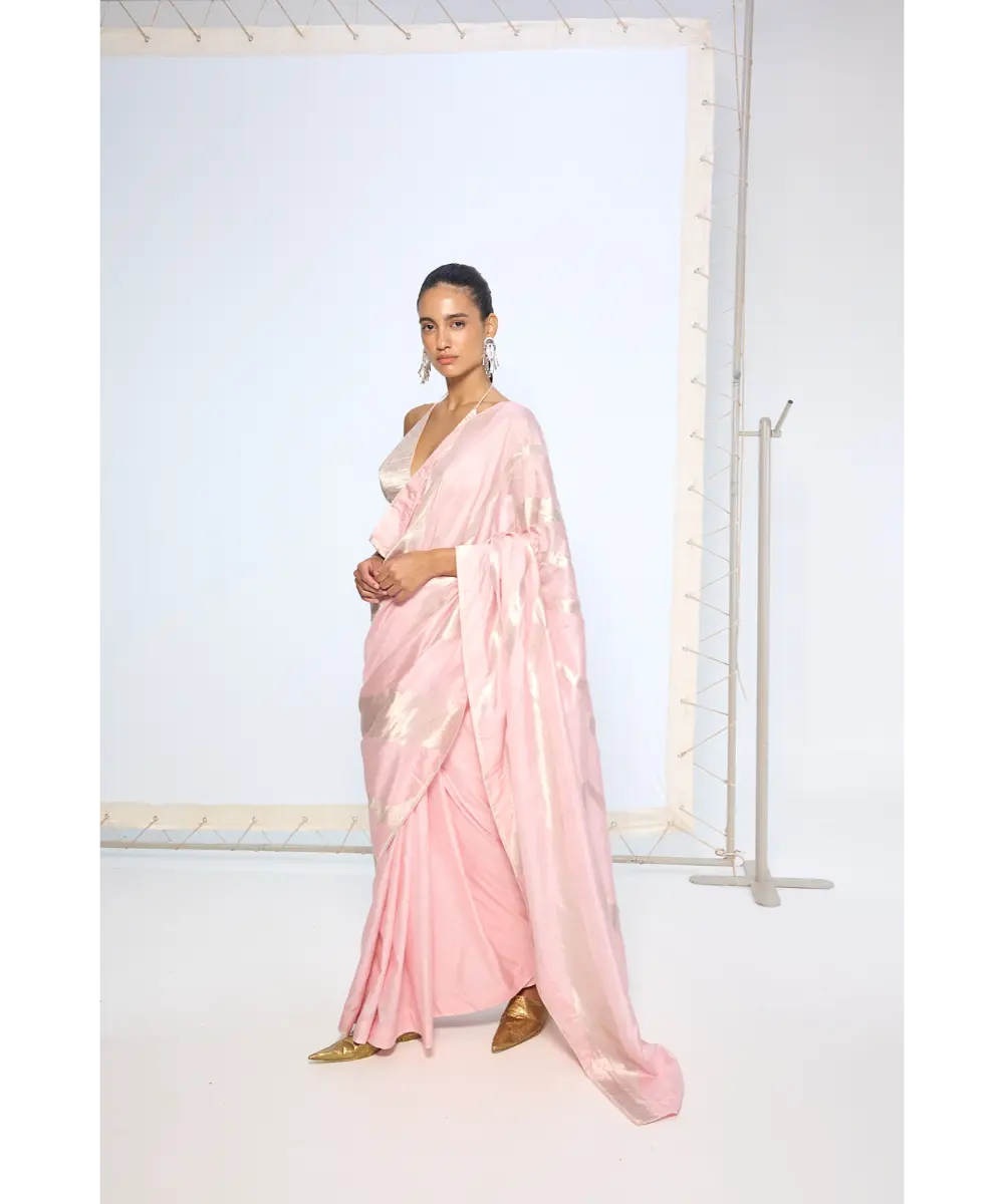 EKAYA BANARAS - Handwoven Blush Pink Silk Saree
