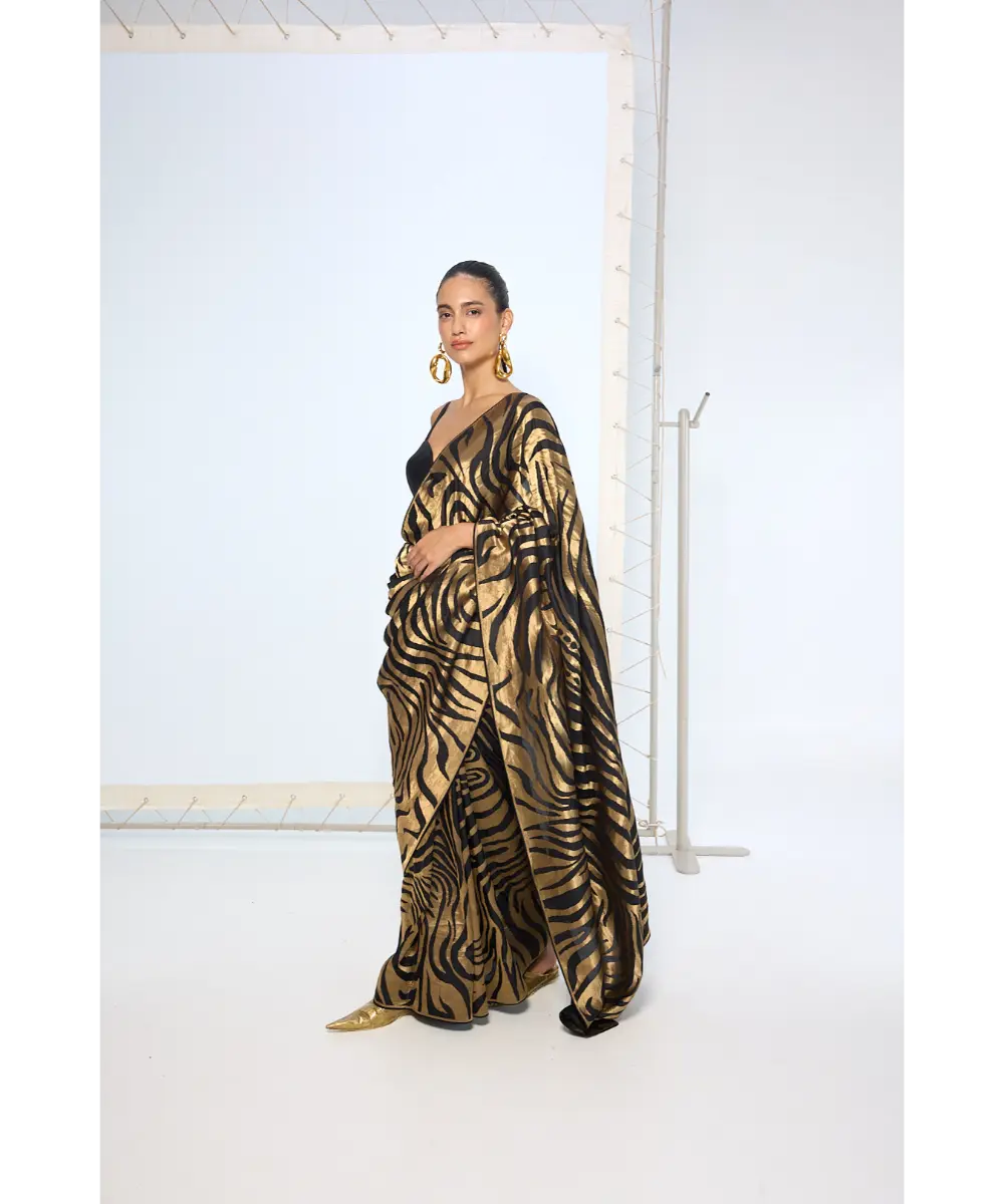 EKAYA BANARAS - Handwoven Black & Gold Silk Saree