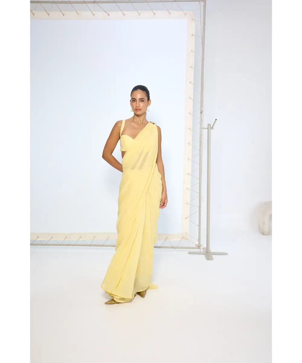 EKAYA BANARAS - Soft Yellow Movable Brooch Saree