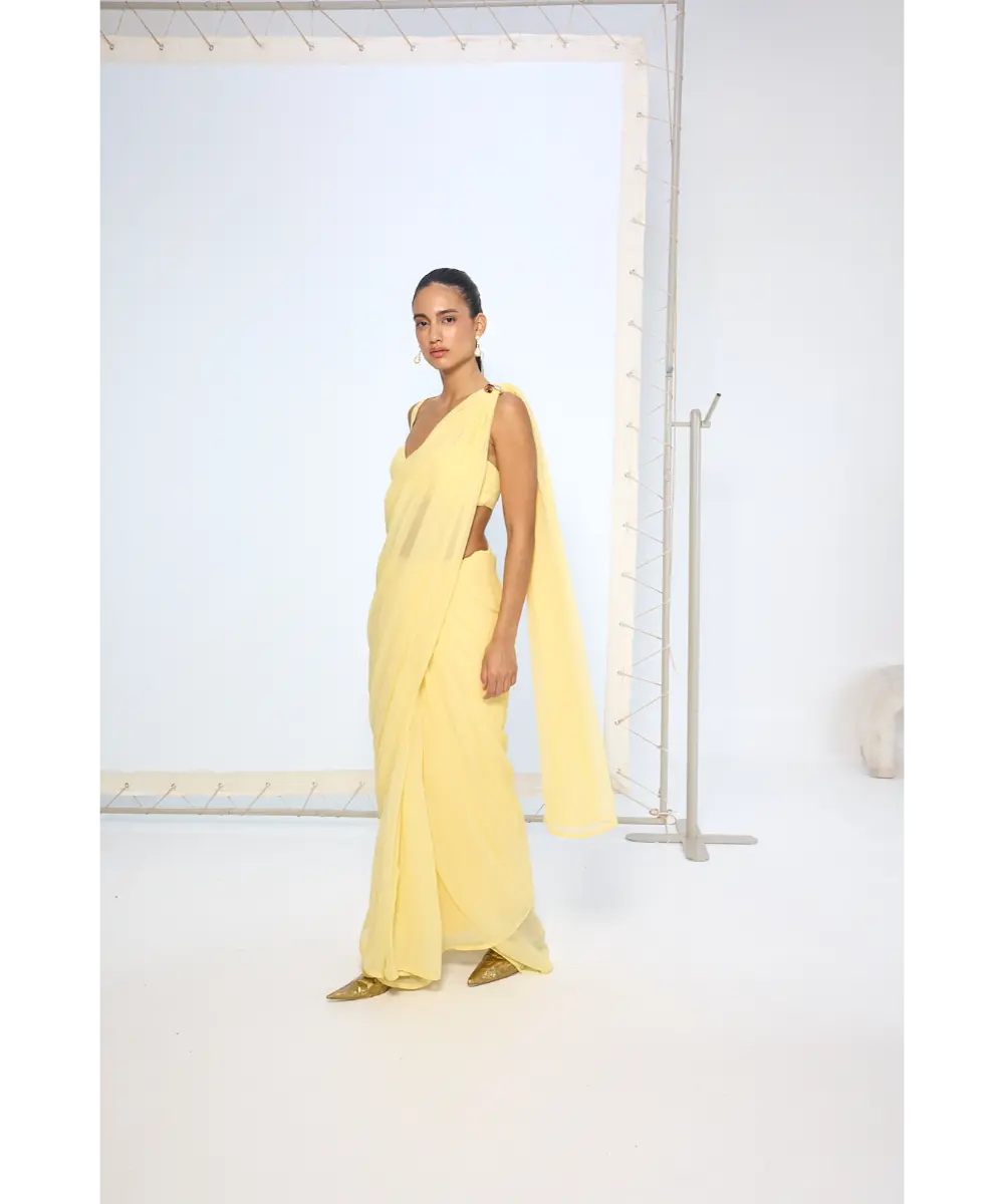 EKAYA BANARAS - Soft Yellow Movable Brooch Saree