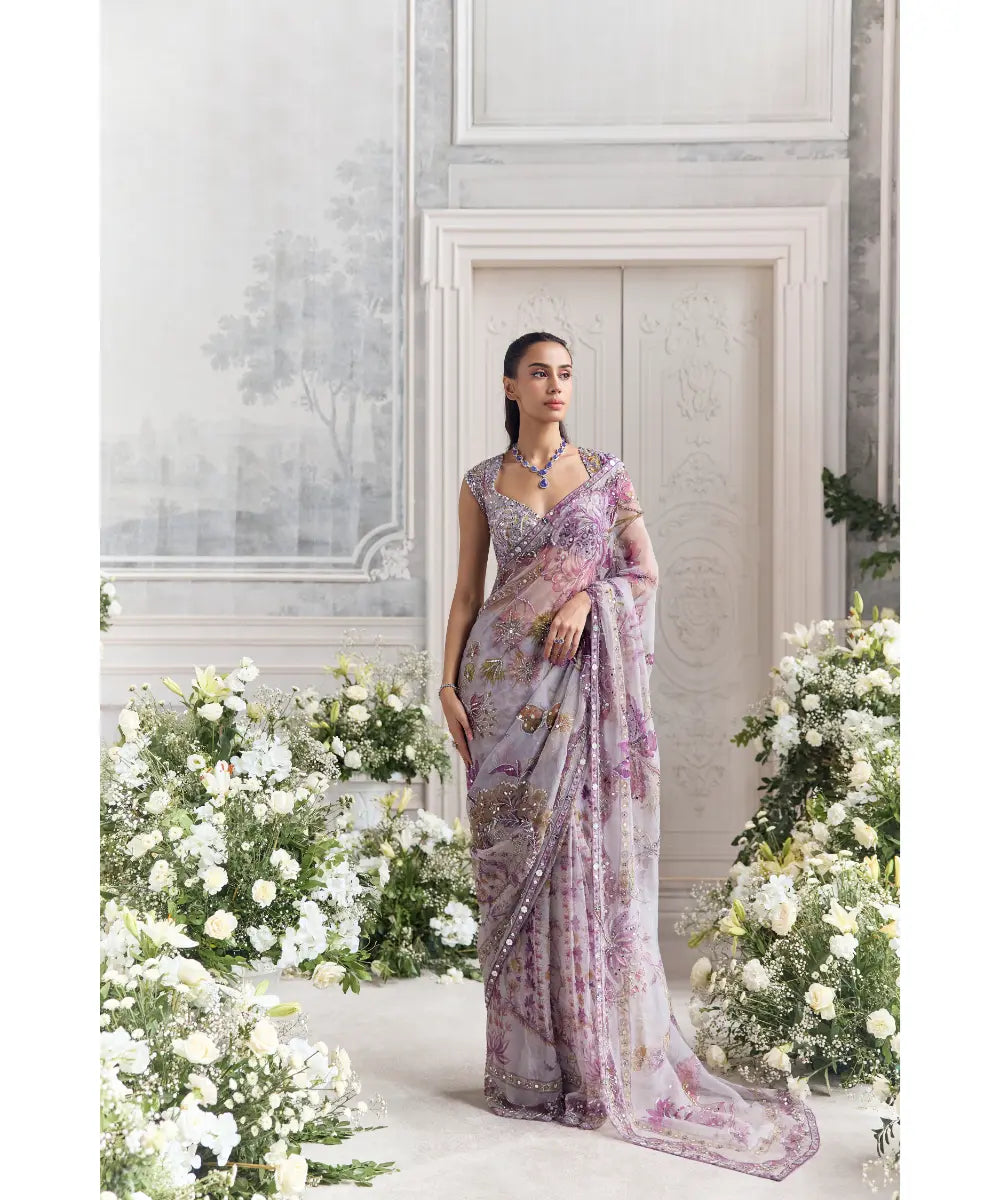 CAP SLEEVES EMBROIDERED BLOUSE PAIRED SAREE- FARIDA