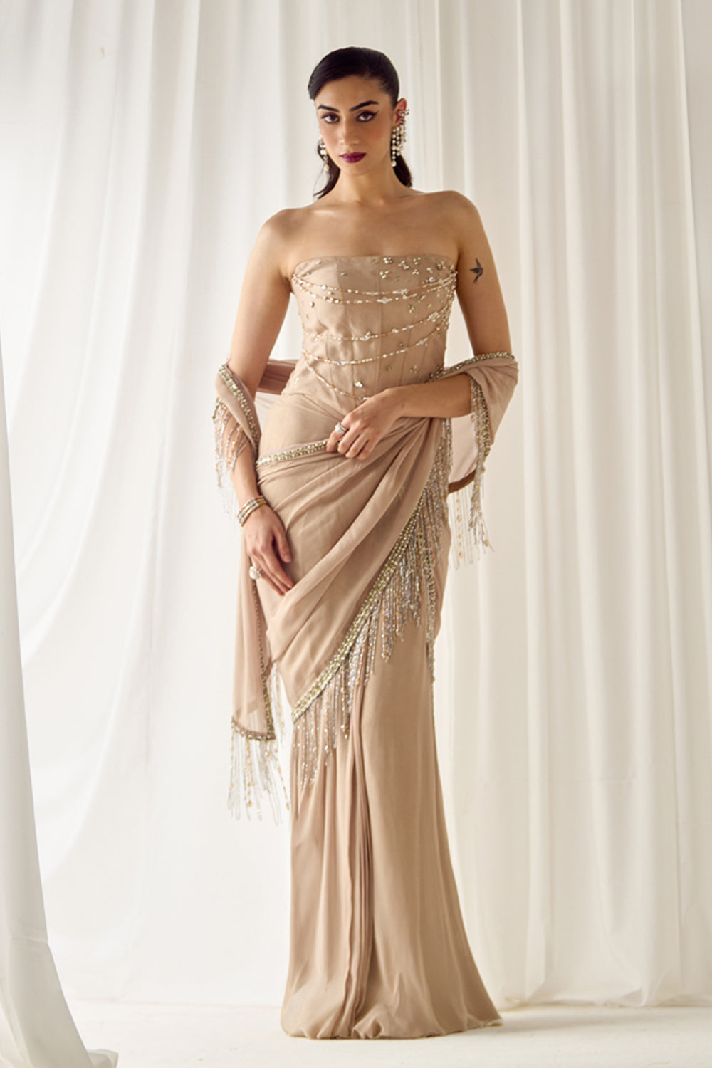 Sanya Gulati - Biege Tube Corset With Saree from Jawaani Janeman